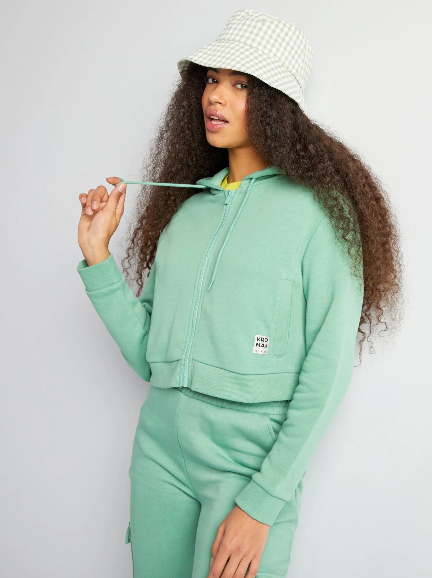 Felpa con zip e cappuccio tinta unita - VERDE