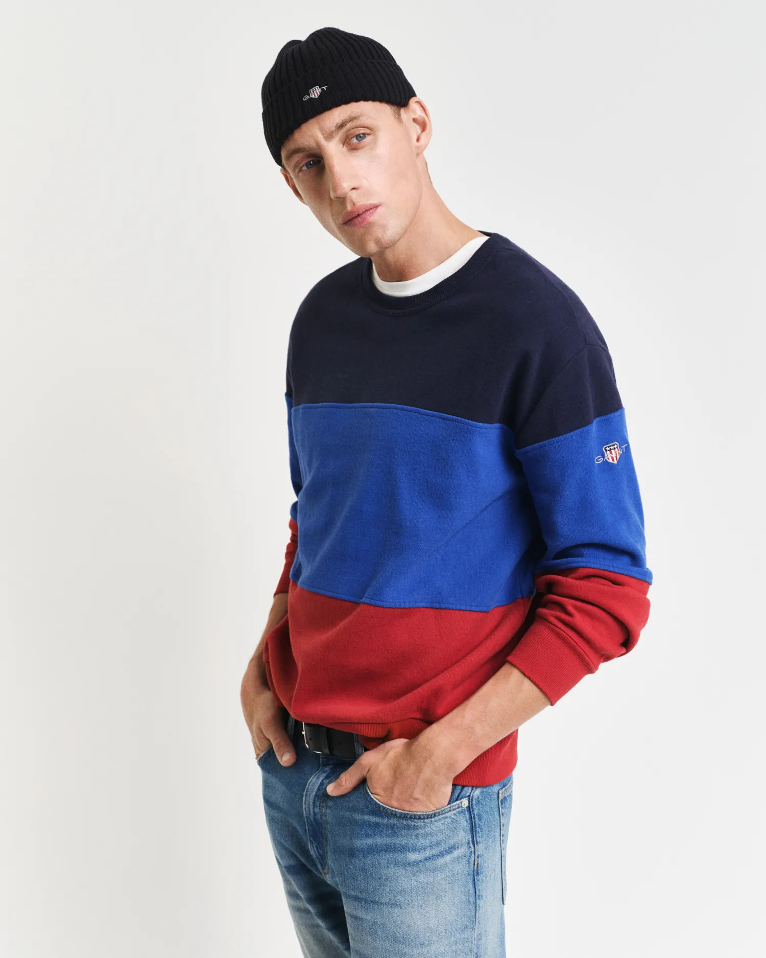 Felpa girocollo colour block    