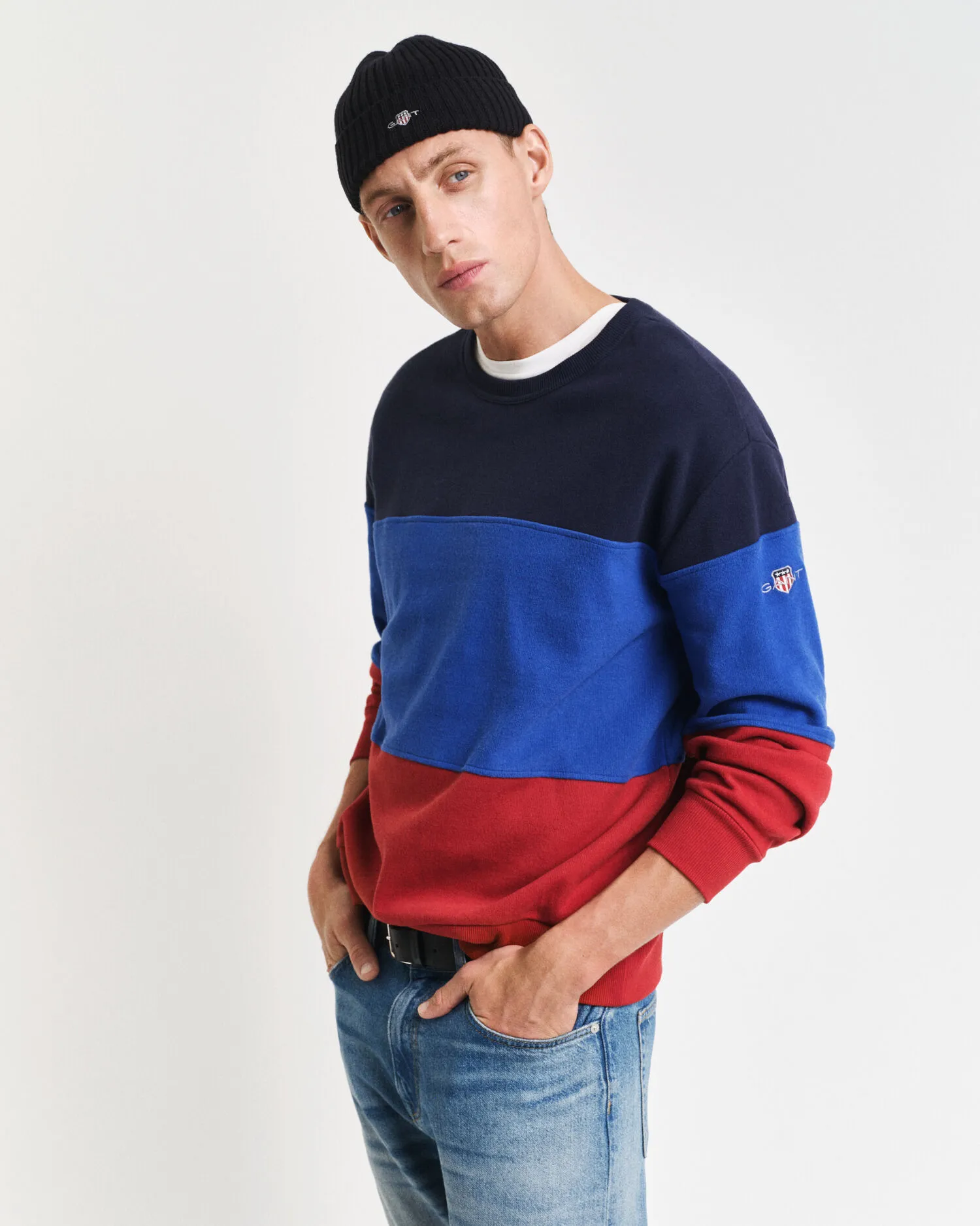 Felpa girocollo colour block    