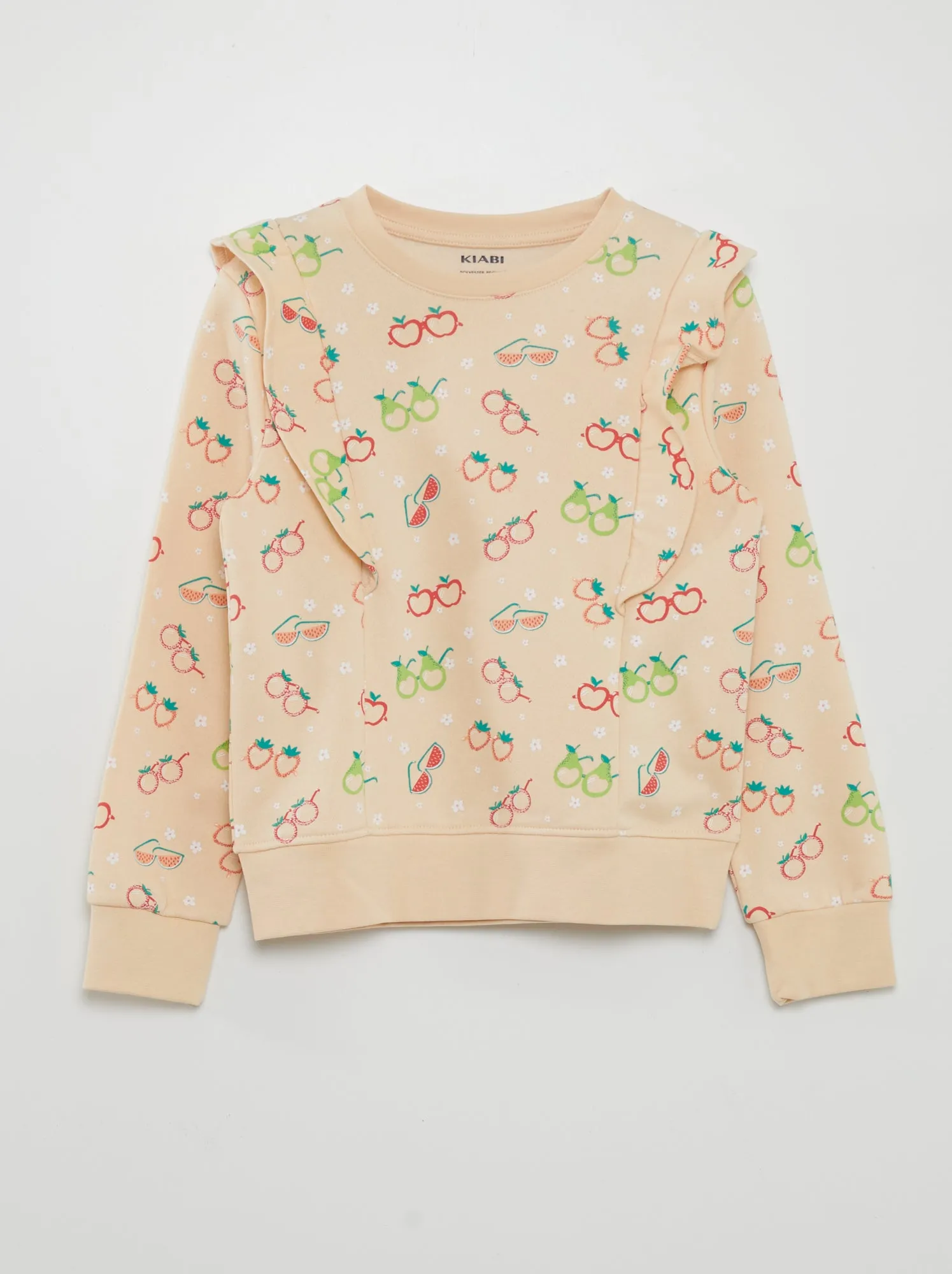 Felpa in tessuto felpato con volant - BEIGE