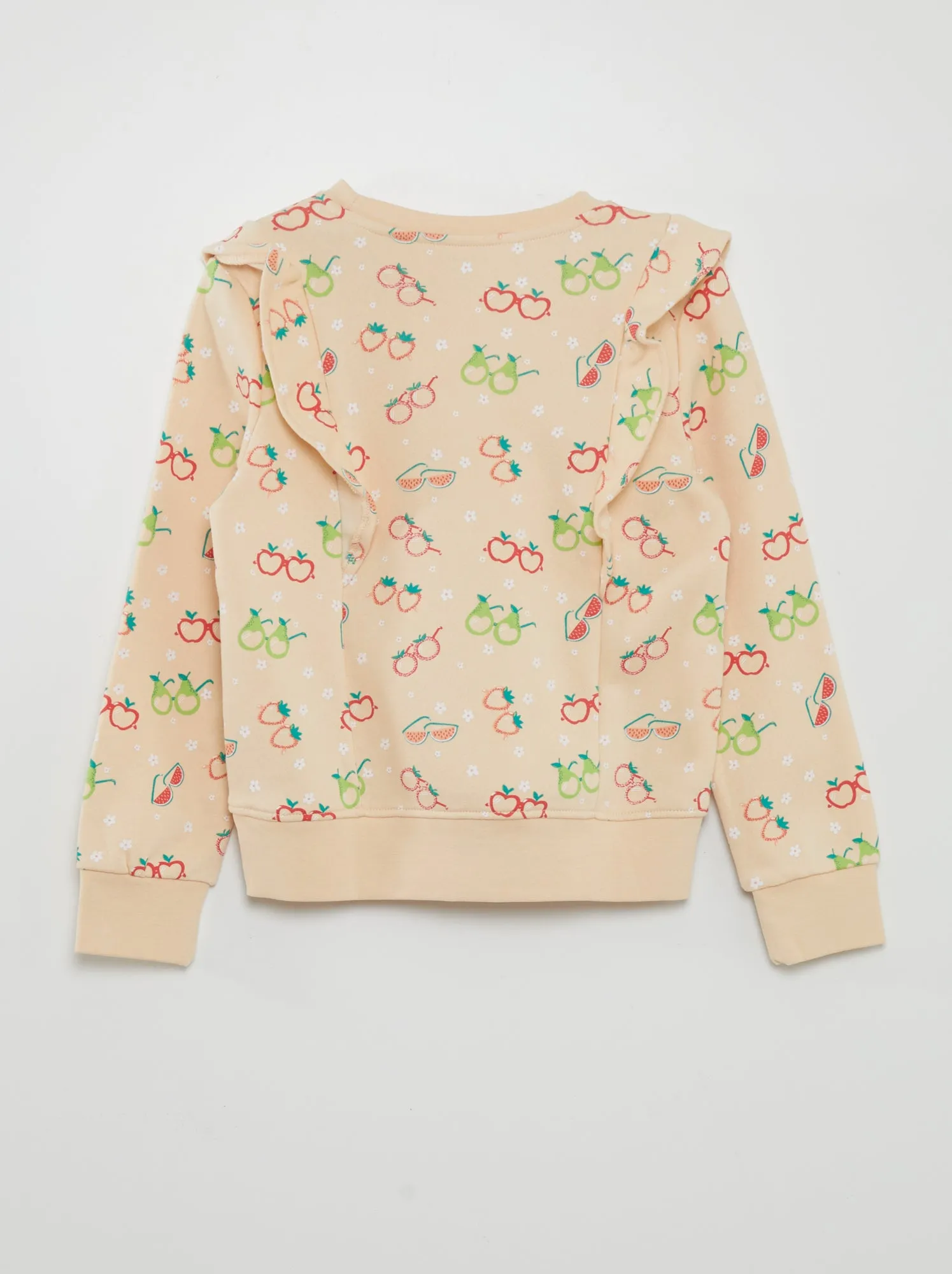 Felpa in tessuto felpato con volant - BEIGE