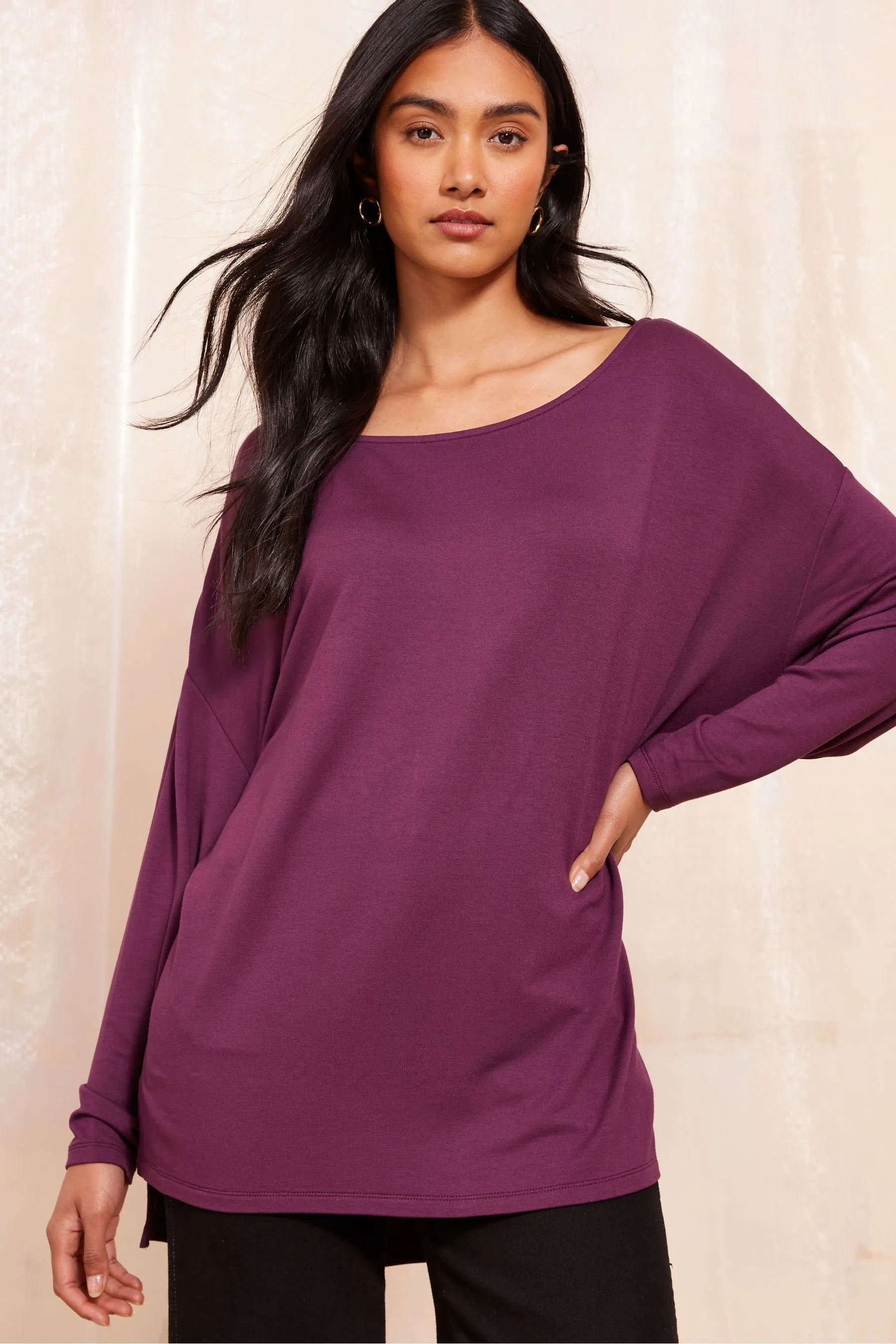 Friends Like These - Tunica comoda in morbido jersey con scollo Manica lunga barchetta    