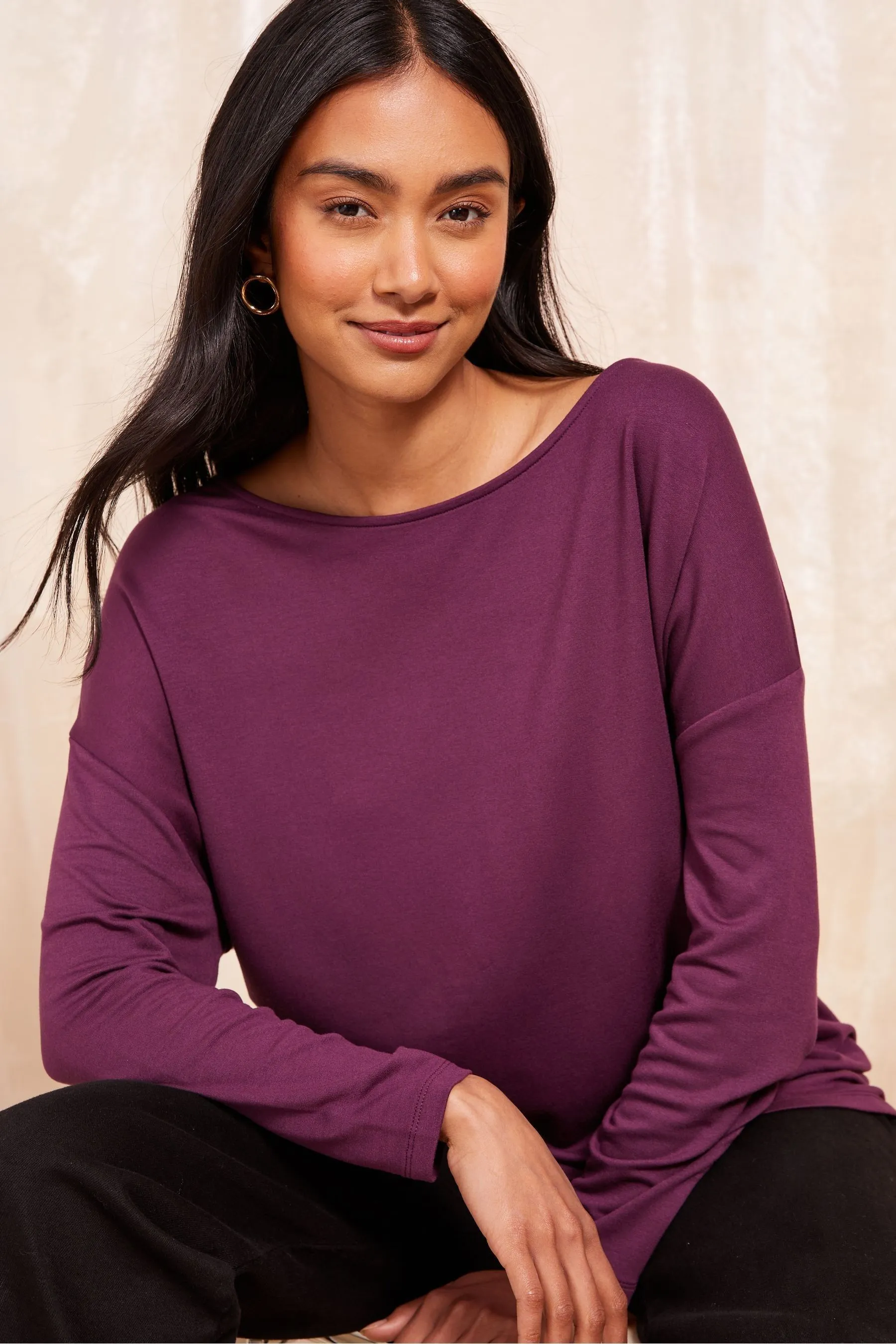 Friends Like These - Tunica comoda in morbido jersey con scollo Manica lunga barchetta    