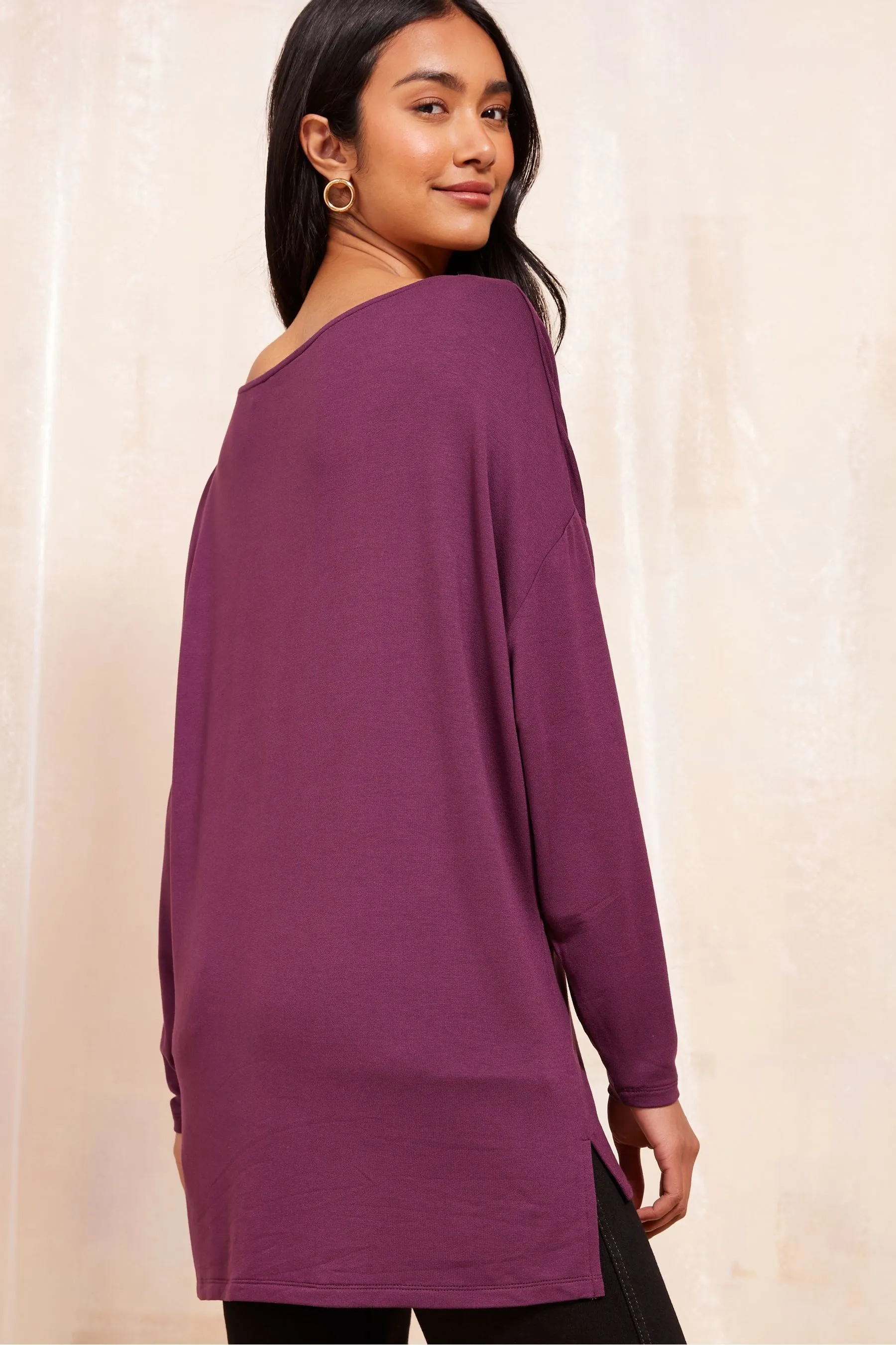 Friends Like These - Tunica comoda in morbido jersey con scollo Manica lunga barchetta    