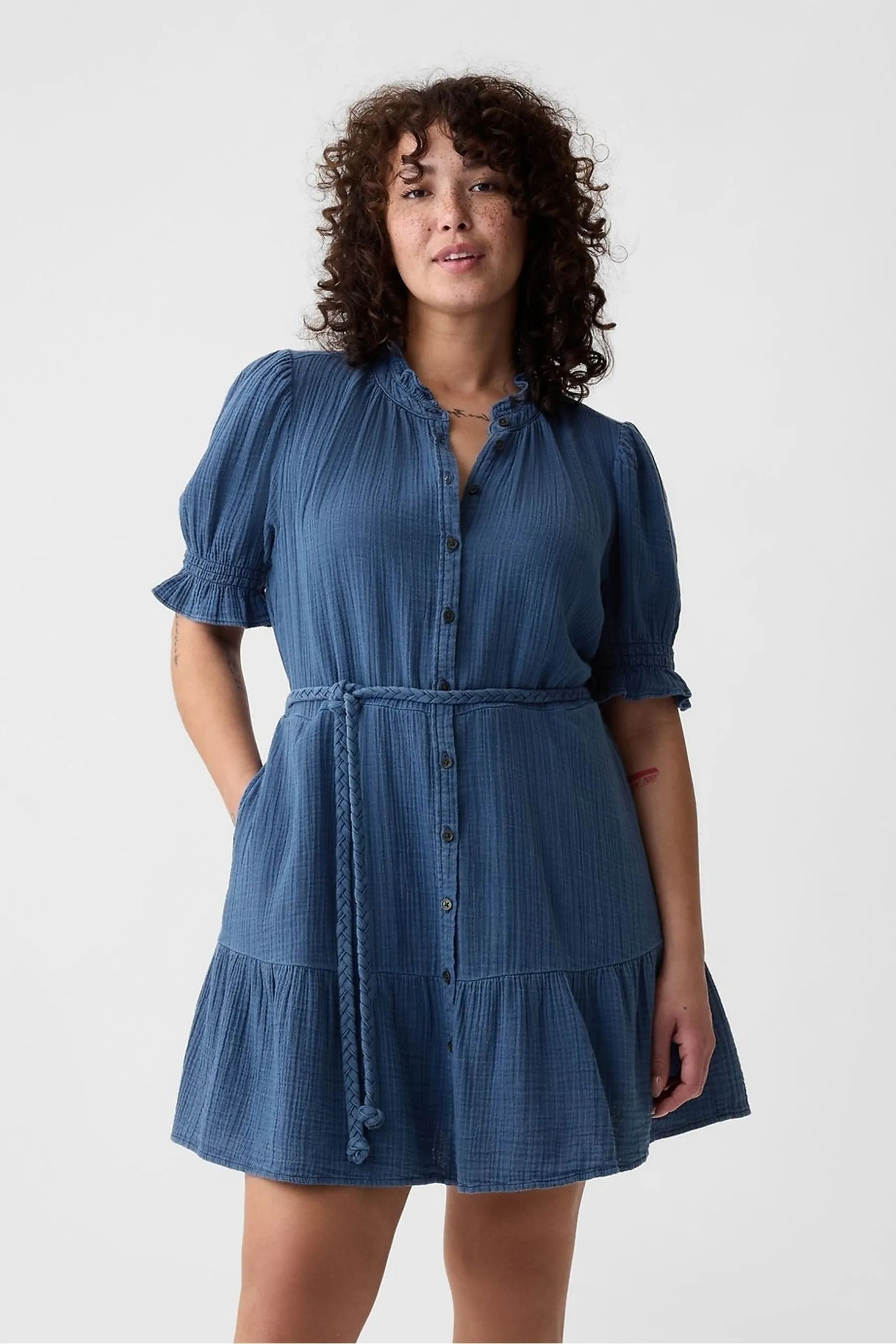 Gap Denim-Look - Abito corto stropicciato a balze