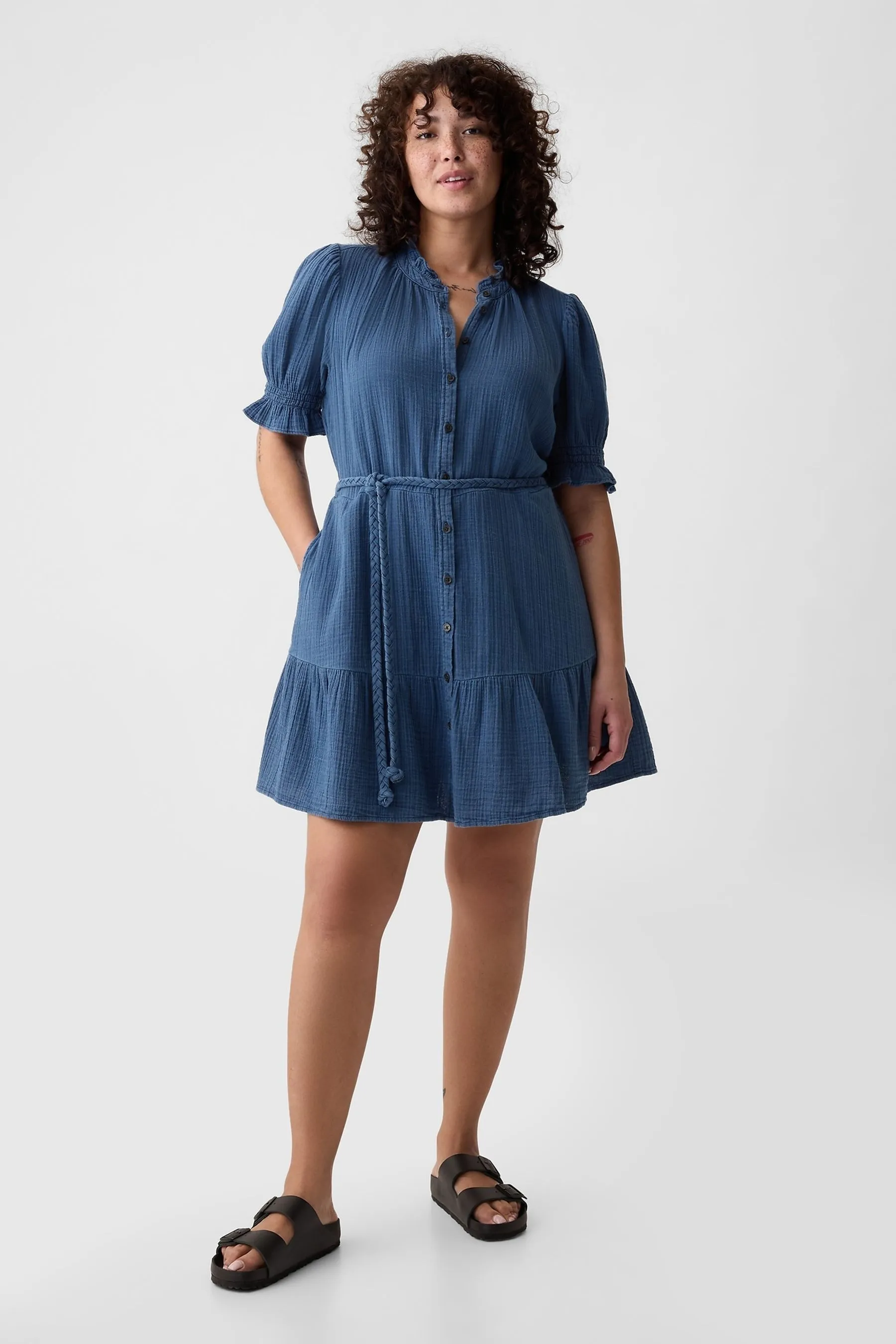 Gap Denim-Look - Abito corto stropicciato a balze