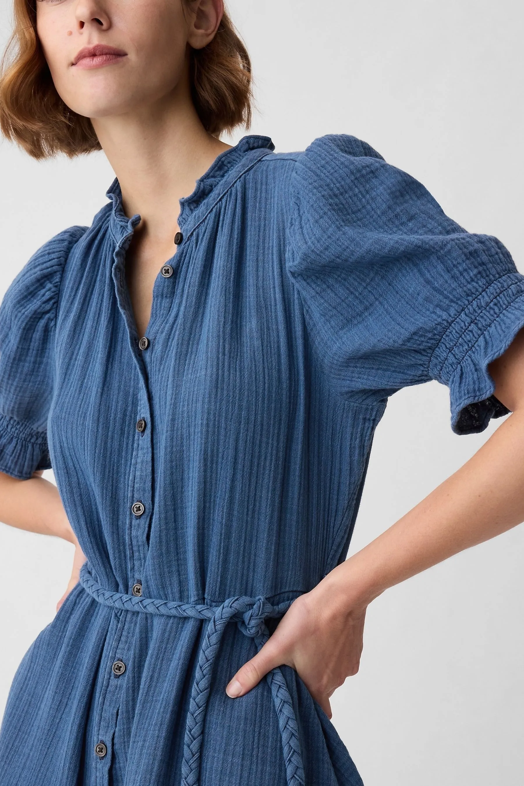 Gap Denim-Look - Abito corto stropicciato a balze
