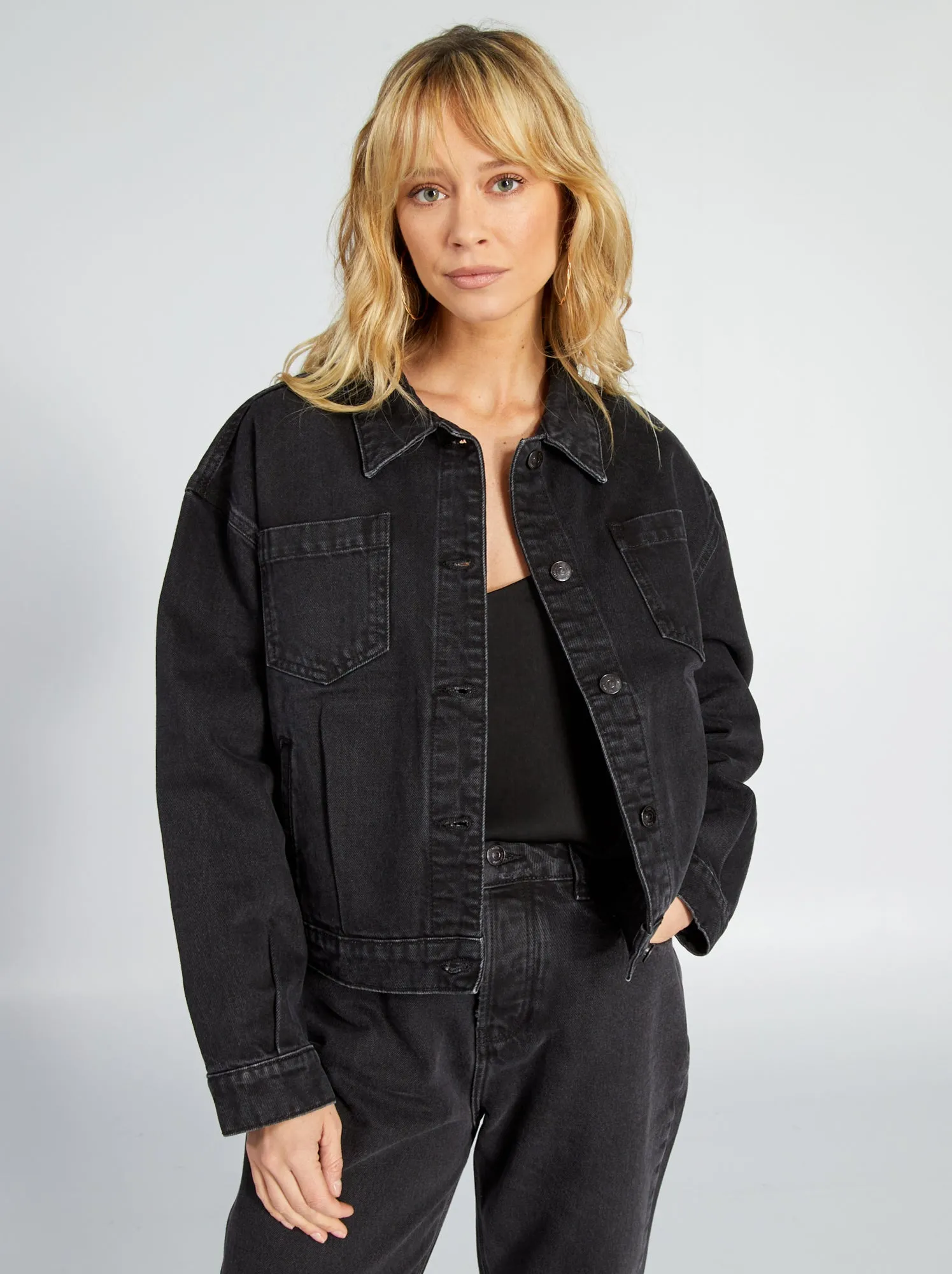 Giacca corta in jeans - GRIGIO