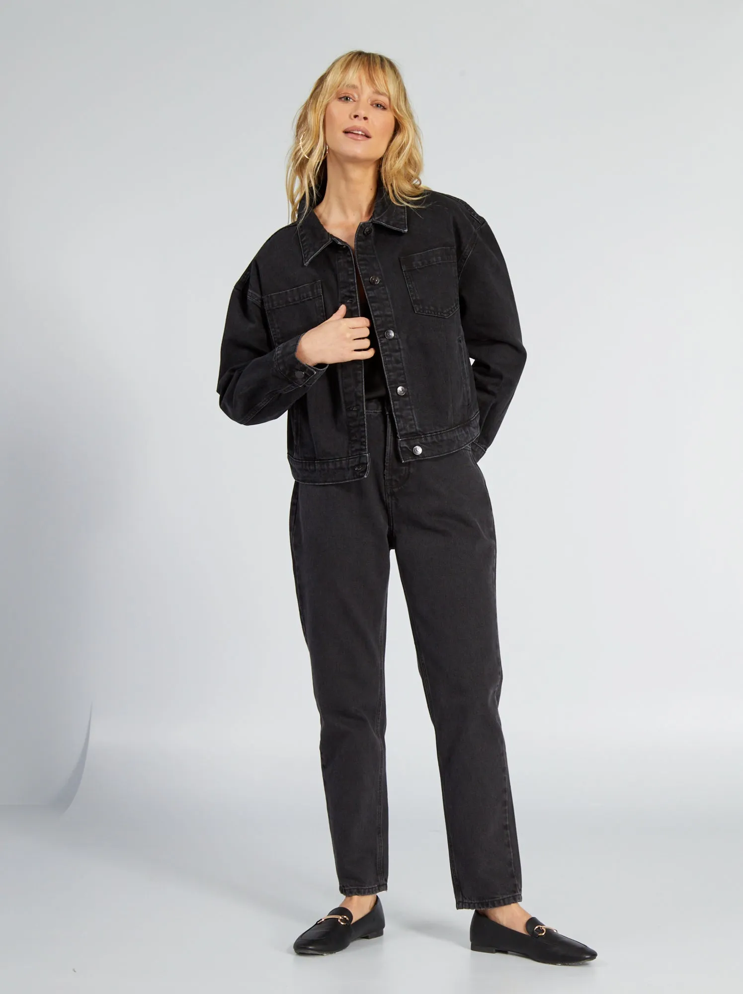 Giacca corta in jeans - GRIGIO