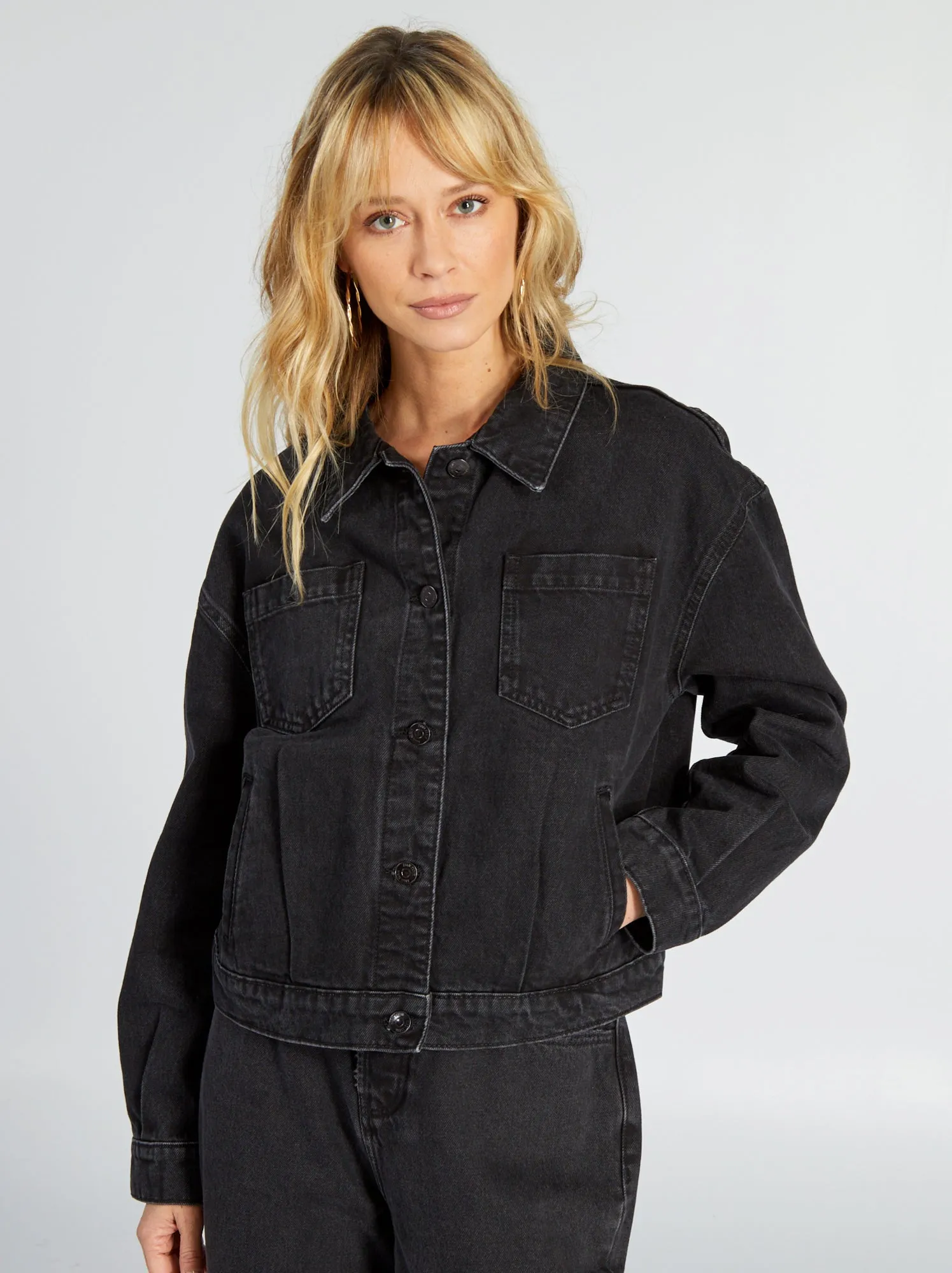 Giacca corta in jeans - GRIGIO