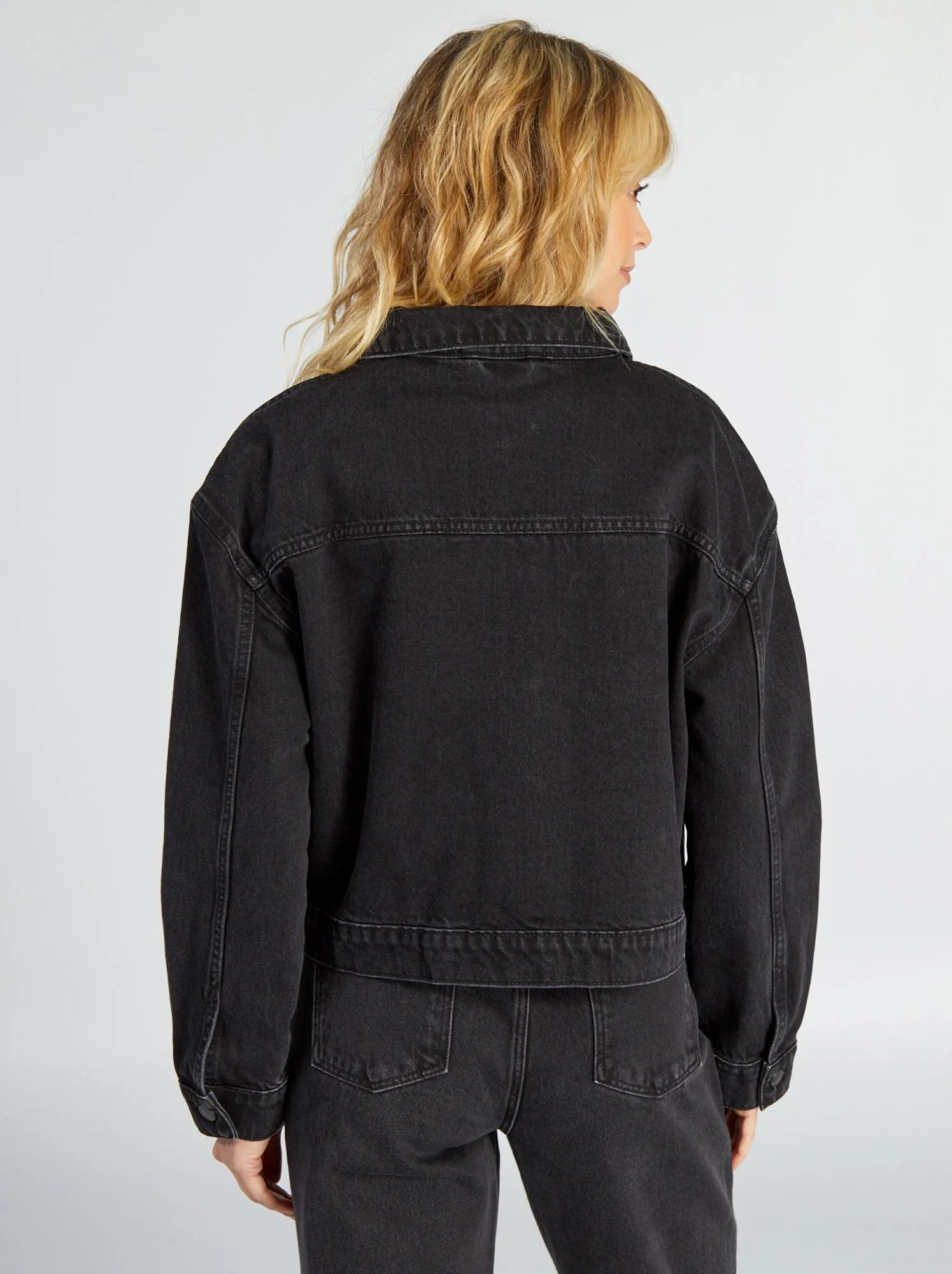 Giacca corta in jeans - GRIGIO