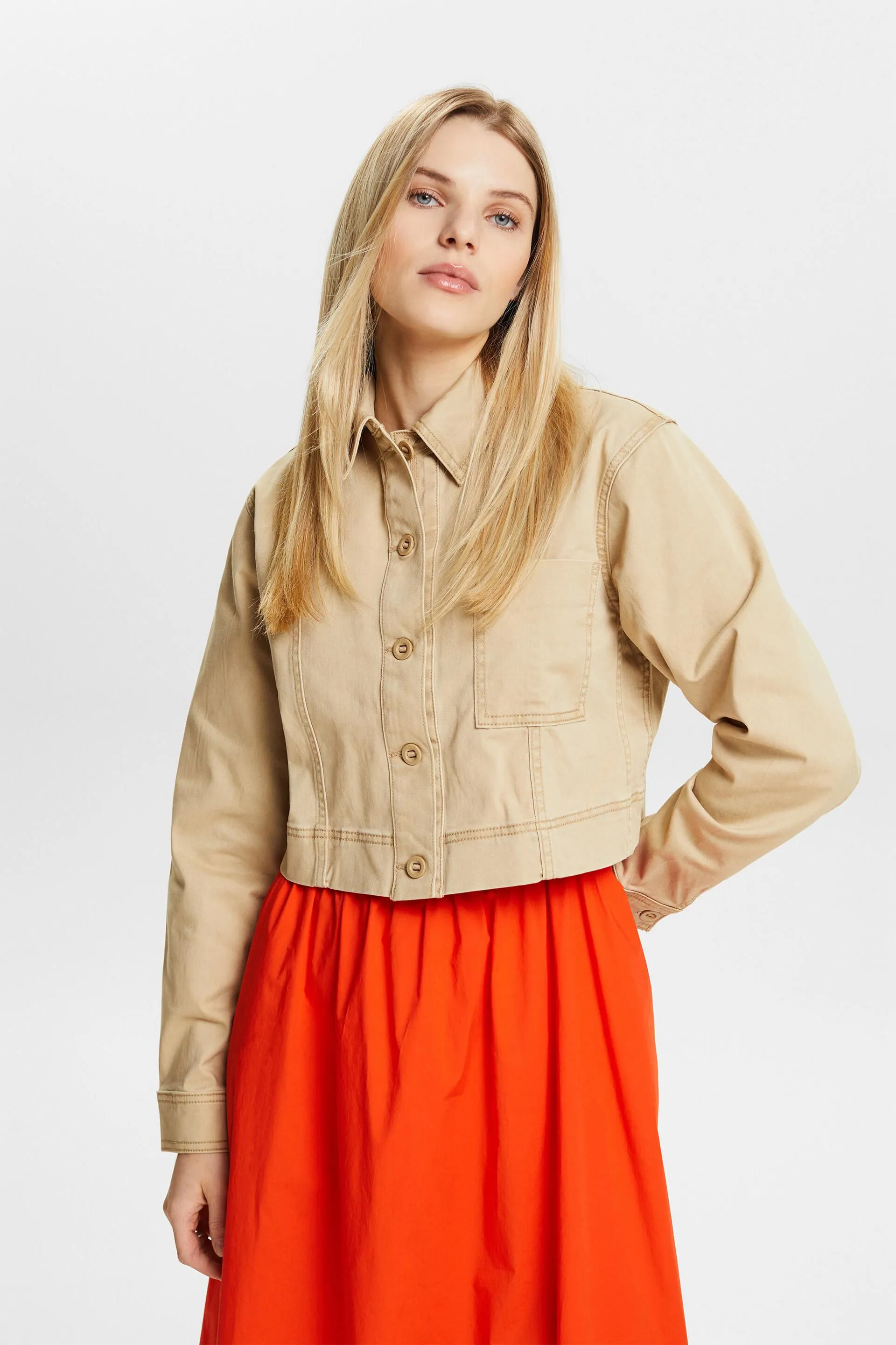 Giacca cropped in twill di cotone