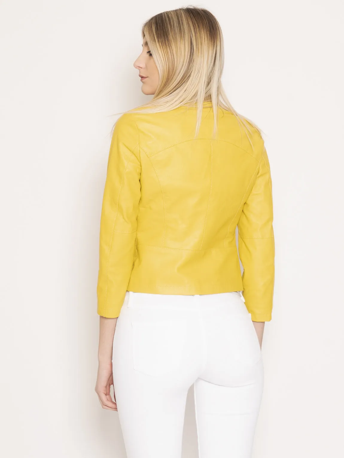 Giacca in Pelle con Bottoni Giallo