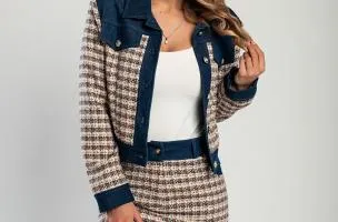 Giacca in tweed e denim, blu scuro