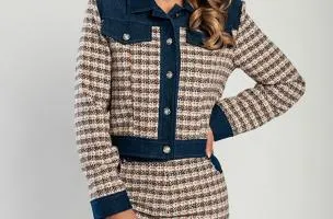 Giacca in tweed e denim, blu scuro