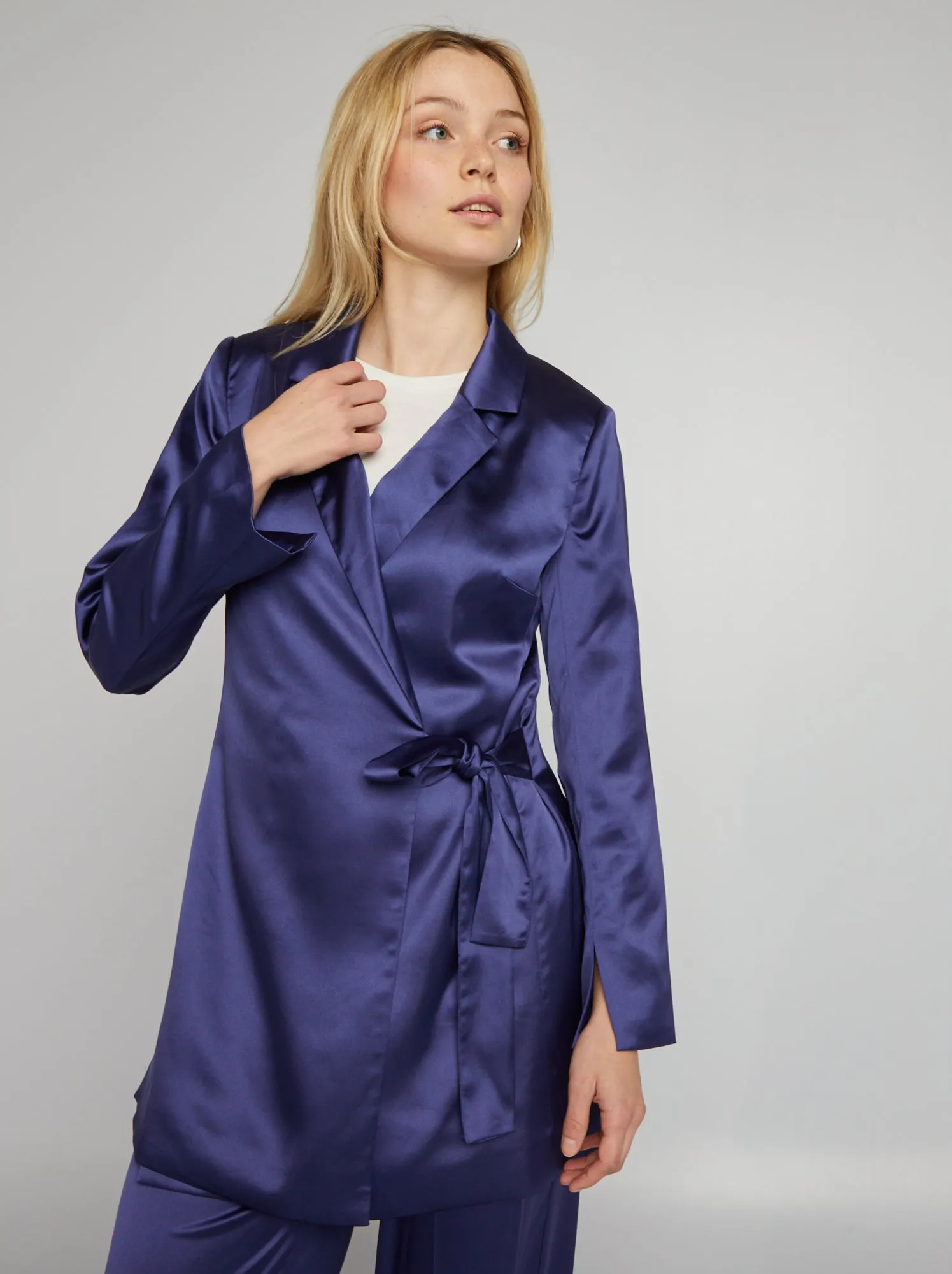 Giacca lunga in raso - BLU