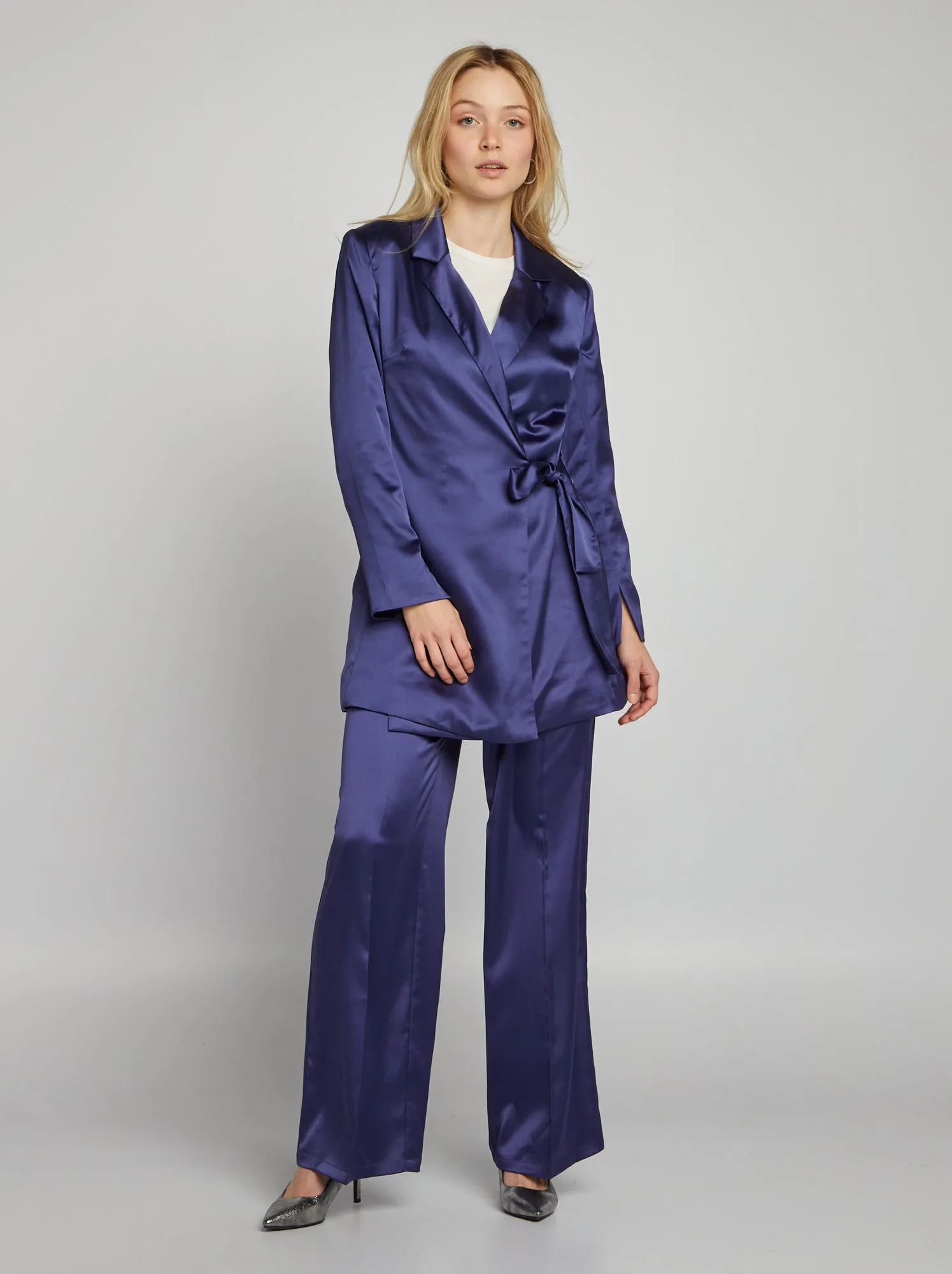 Giacca lunga in raso - BLU