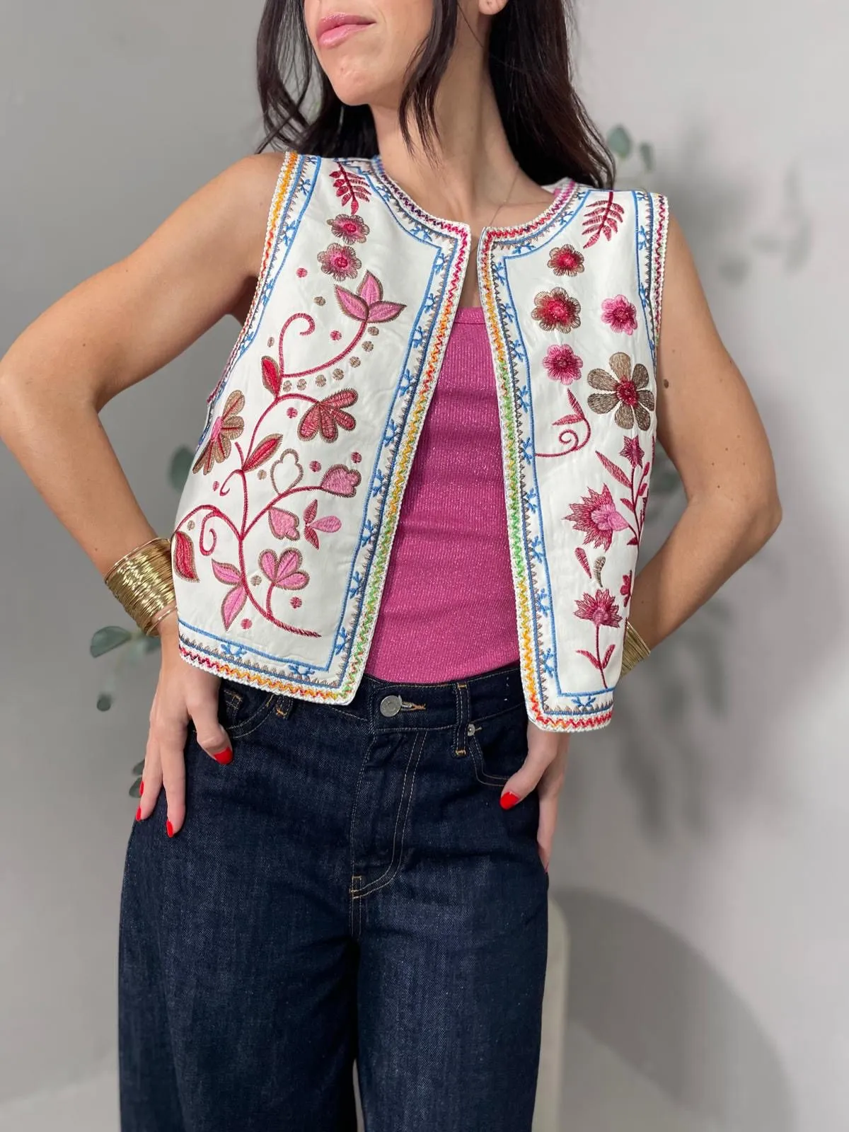 Gilet Fiori Rosa