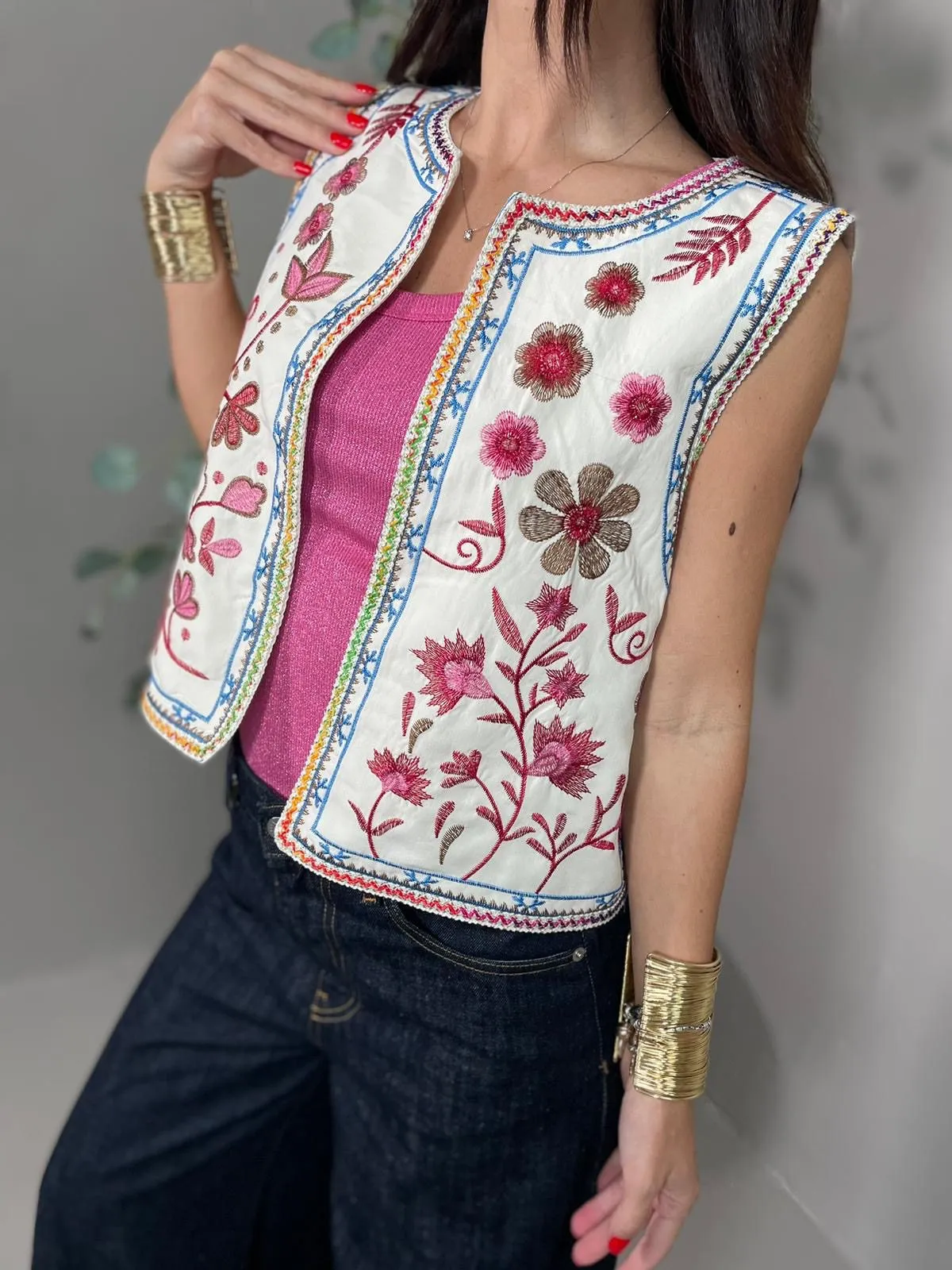 Gilet Fiori Rosa