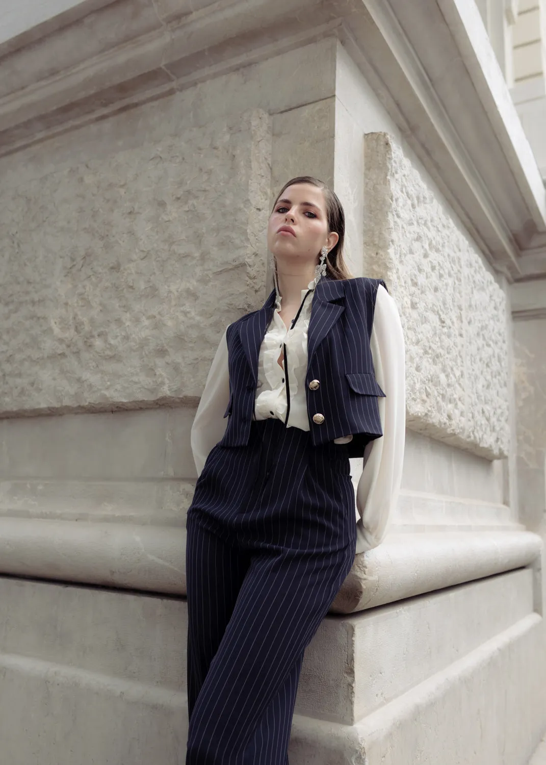 Gilet tagliato gessato