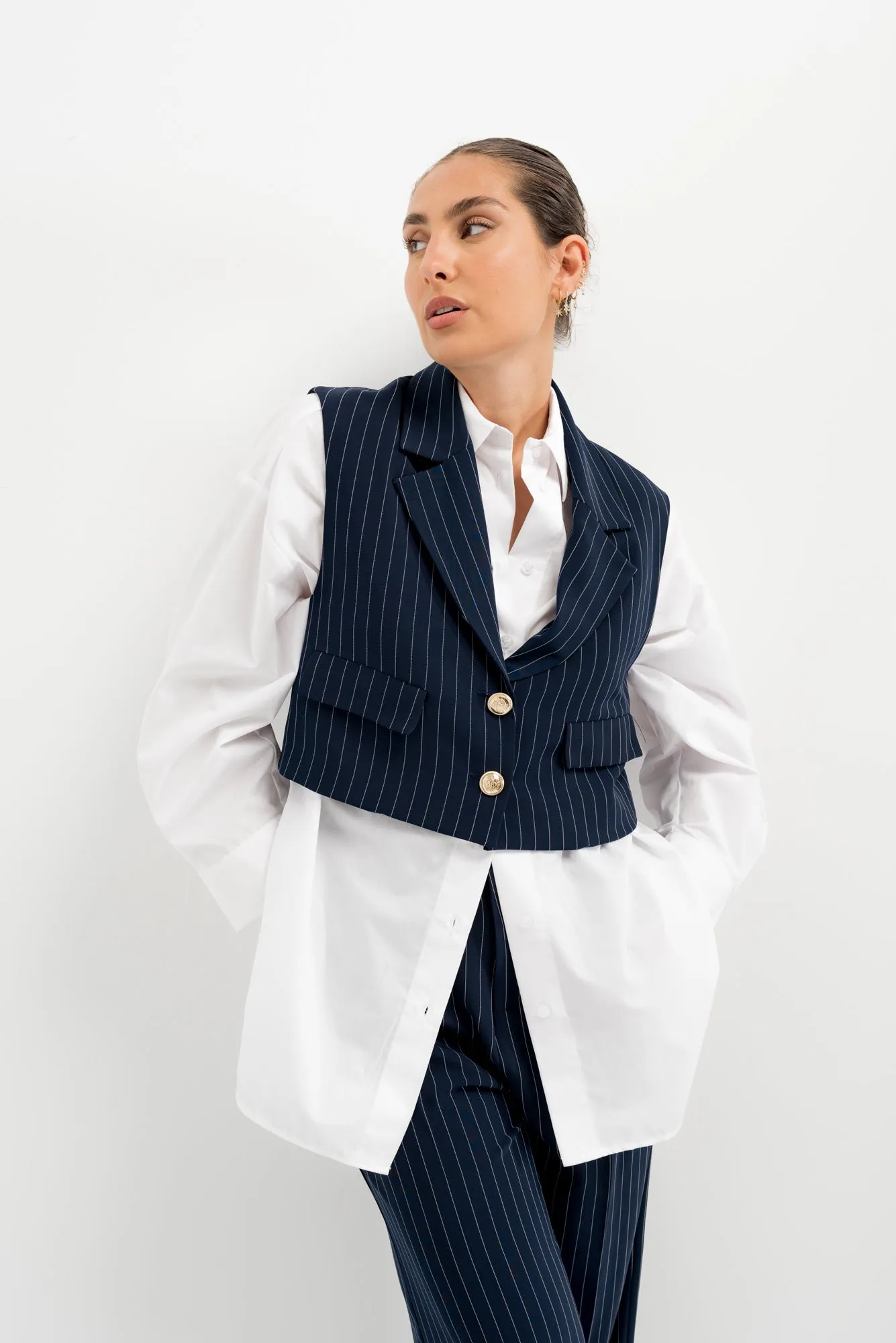 Gilet tagliato gessato