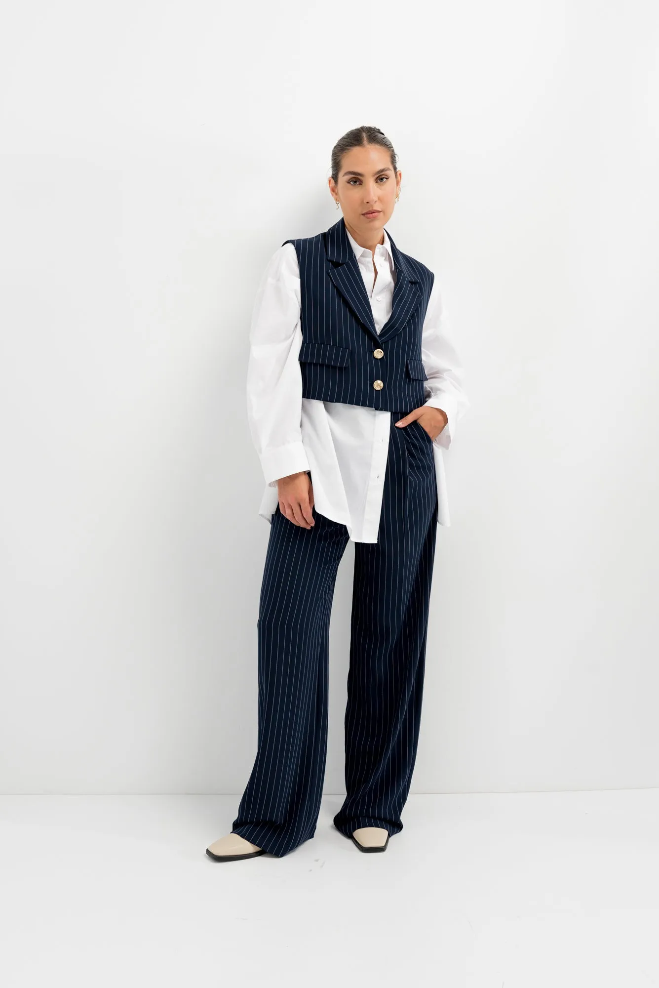 Gilet tagliato gessato