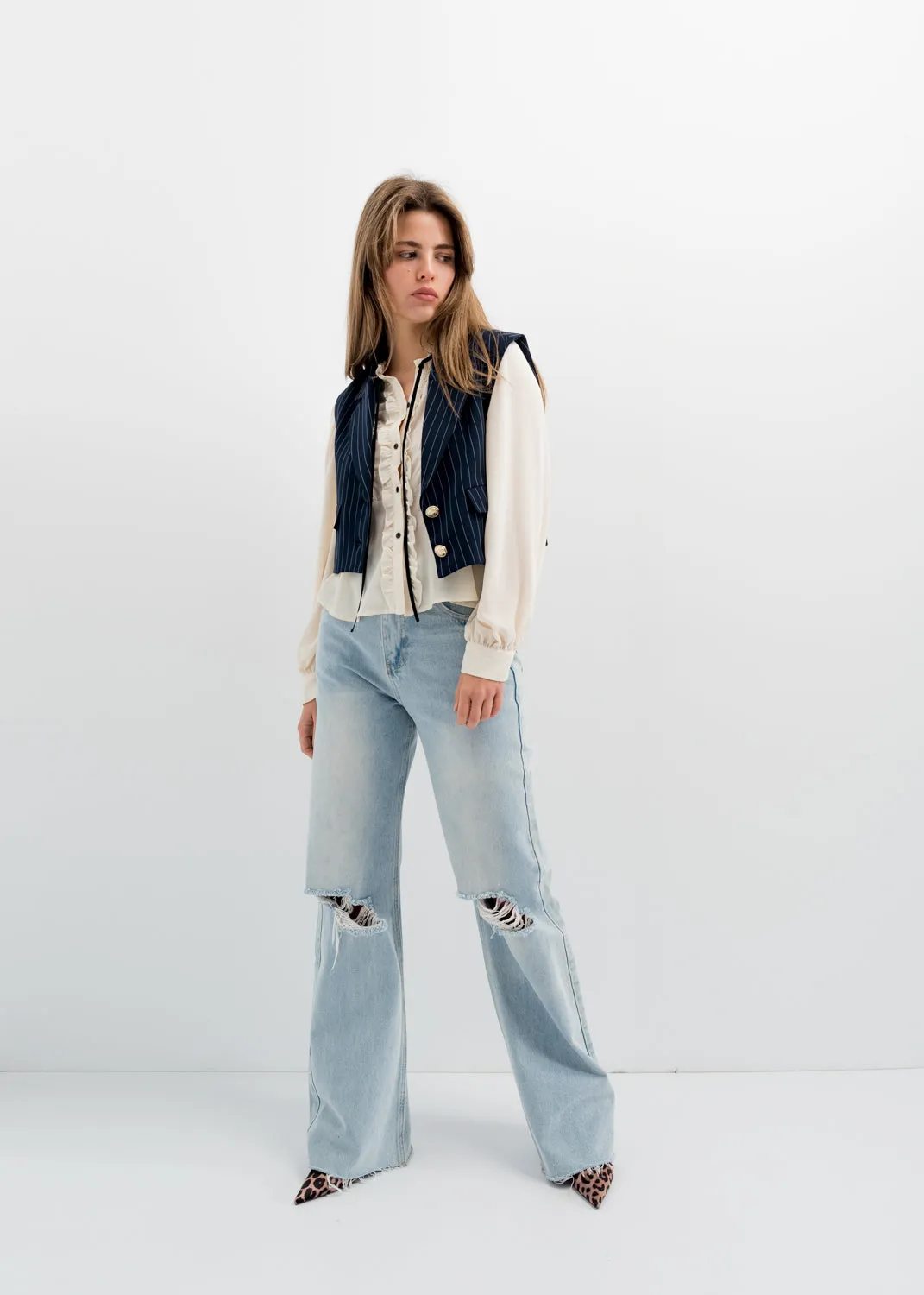 Gilet tagliato gessato