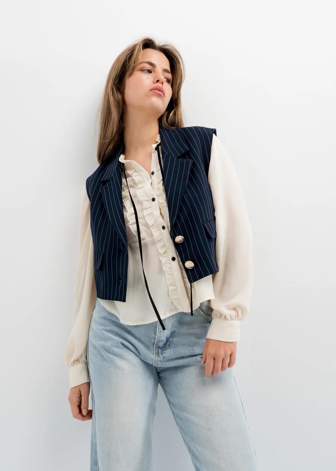 Gilet tagliato gessato
