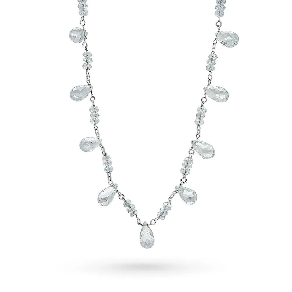 Girocollo oro bianco gocce acquamarine briolè 44cm