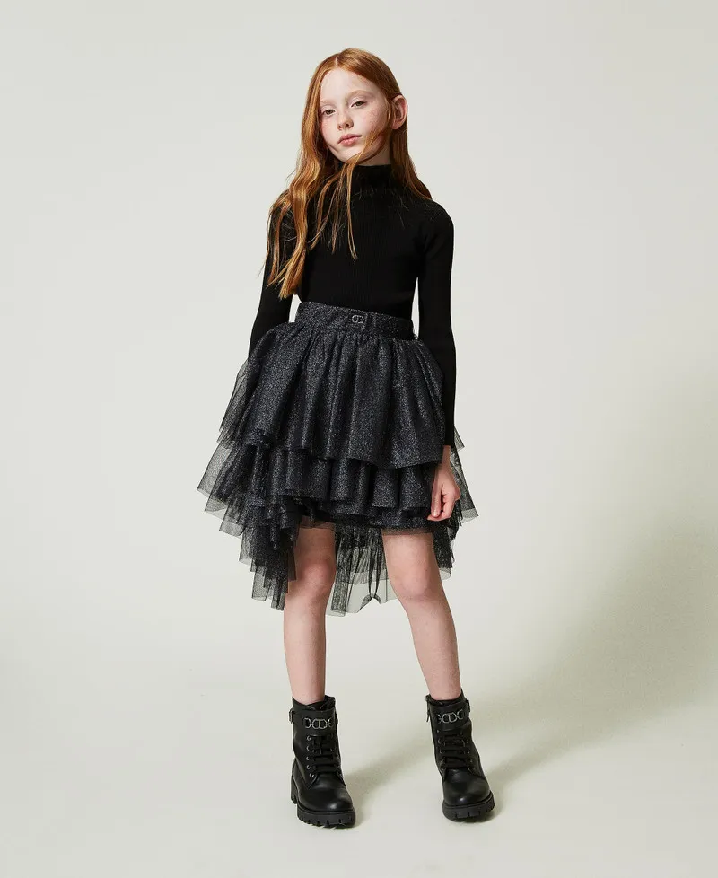 Gonna a balze in tulle lurex