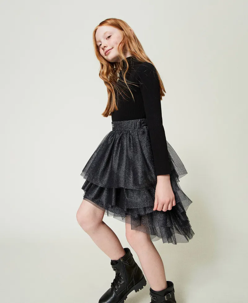 Gonna a balze in tulle lurex