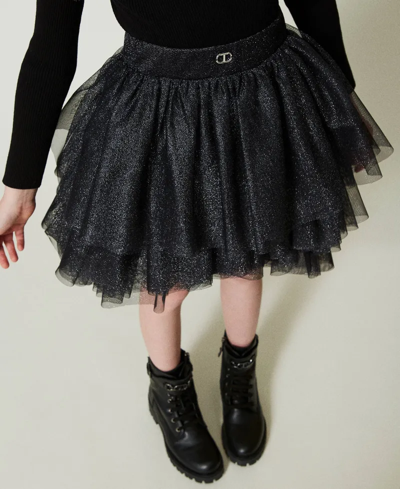 Gonna a balze in tulle lurex