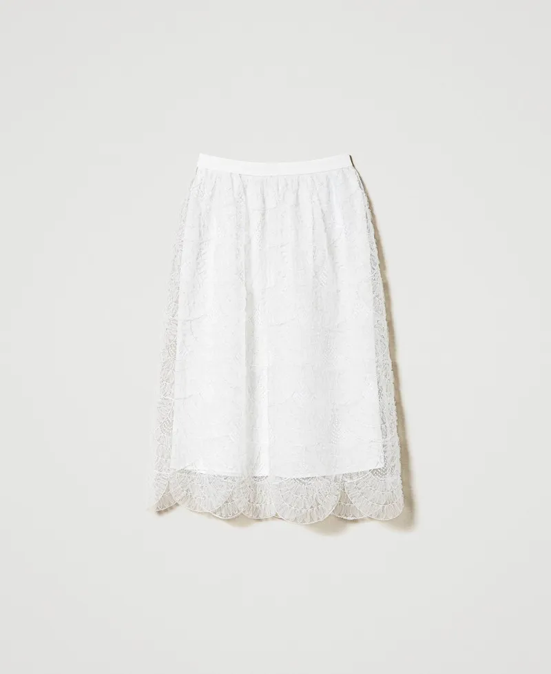 Gonna longuette in organza con ricami