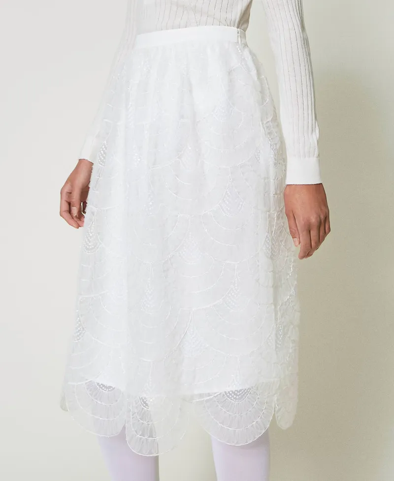 Gonna longuette in organza con ricami