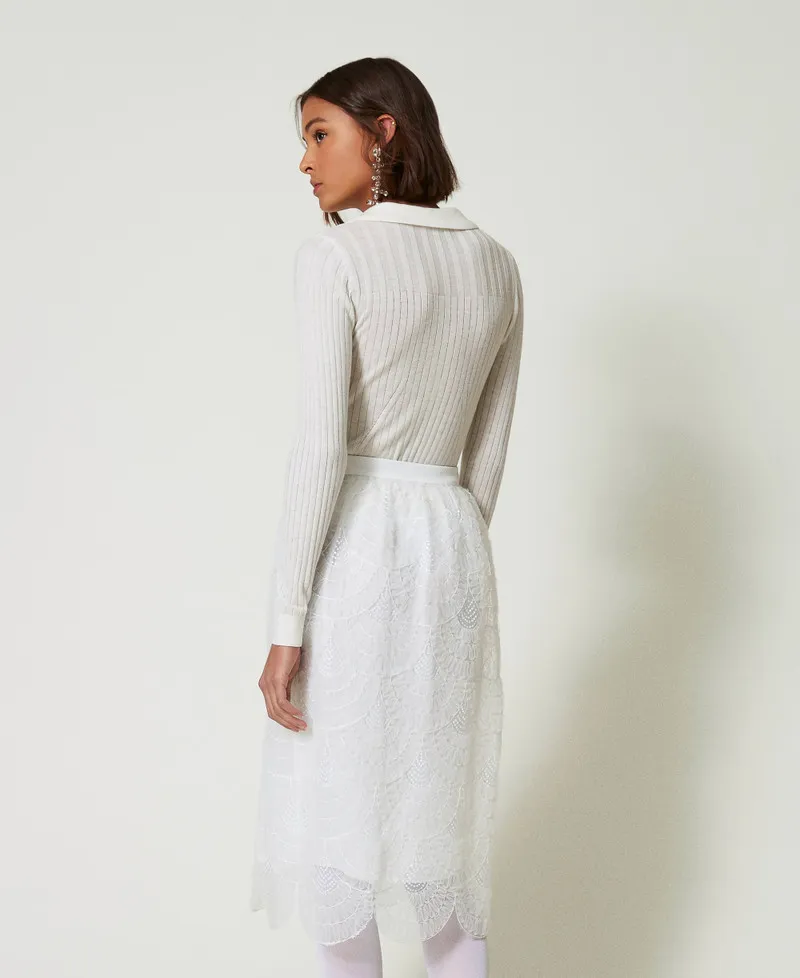Gonna longuette in organza con ricami