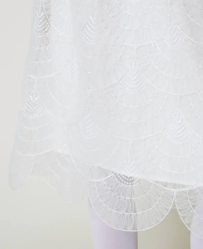 Gonna longuette in organza con ricami