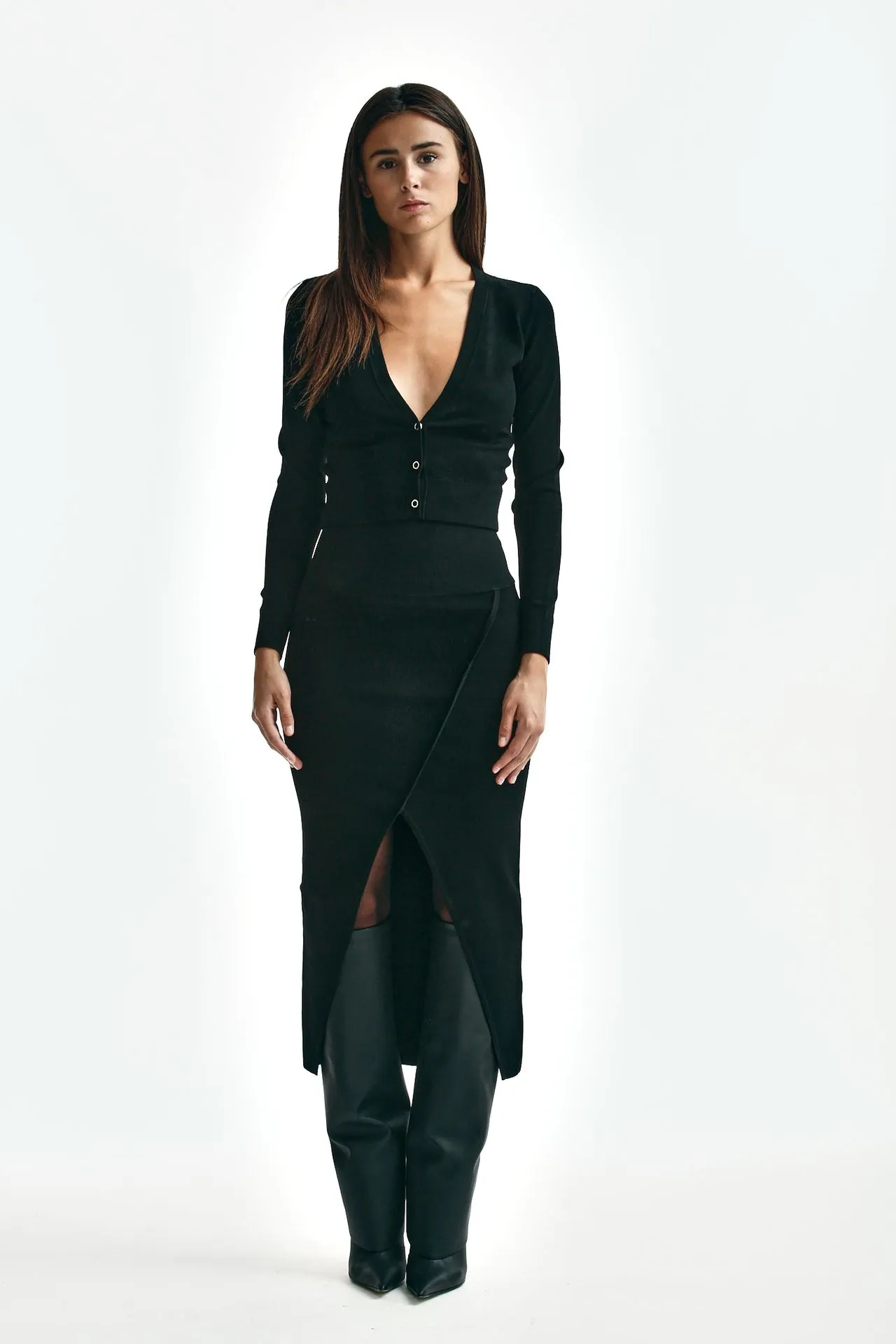 Gonna longuette in viscosa nero 