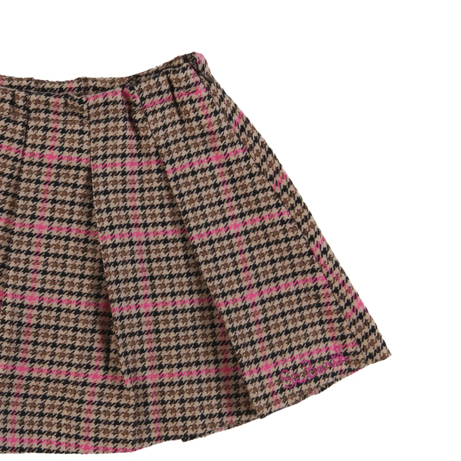 Gonna Mc2 Pied De Poule Beige Con Finiture Rosa