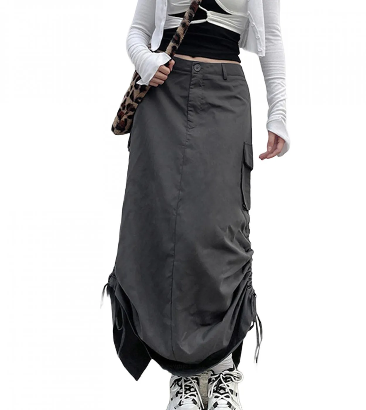 Gonne lunghe da donna con tasche con coulisse gonna ampia arricciata gonne  Vintage Streetwear Dropshipping