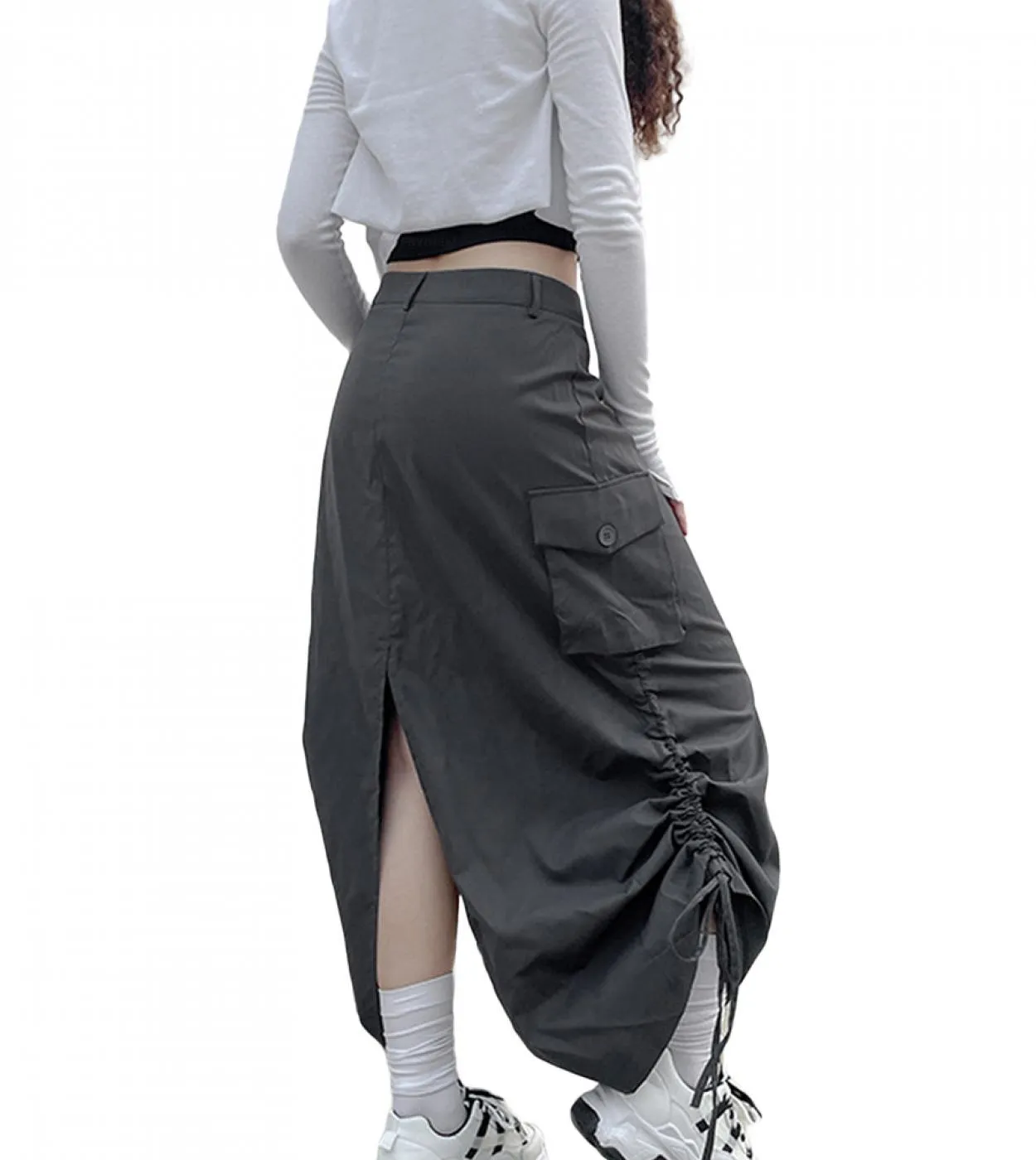Gonne lunghe da donna con tasche con coulisse gonna ampia arricciata gonne  Vintage Streetwear Dropshipping