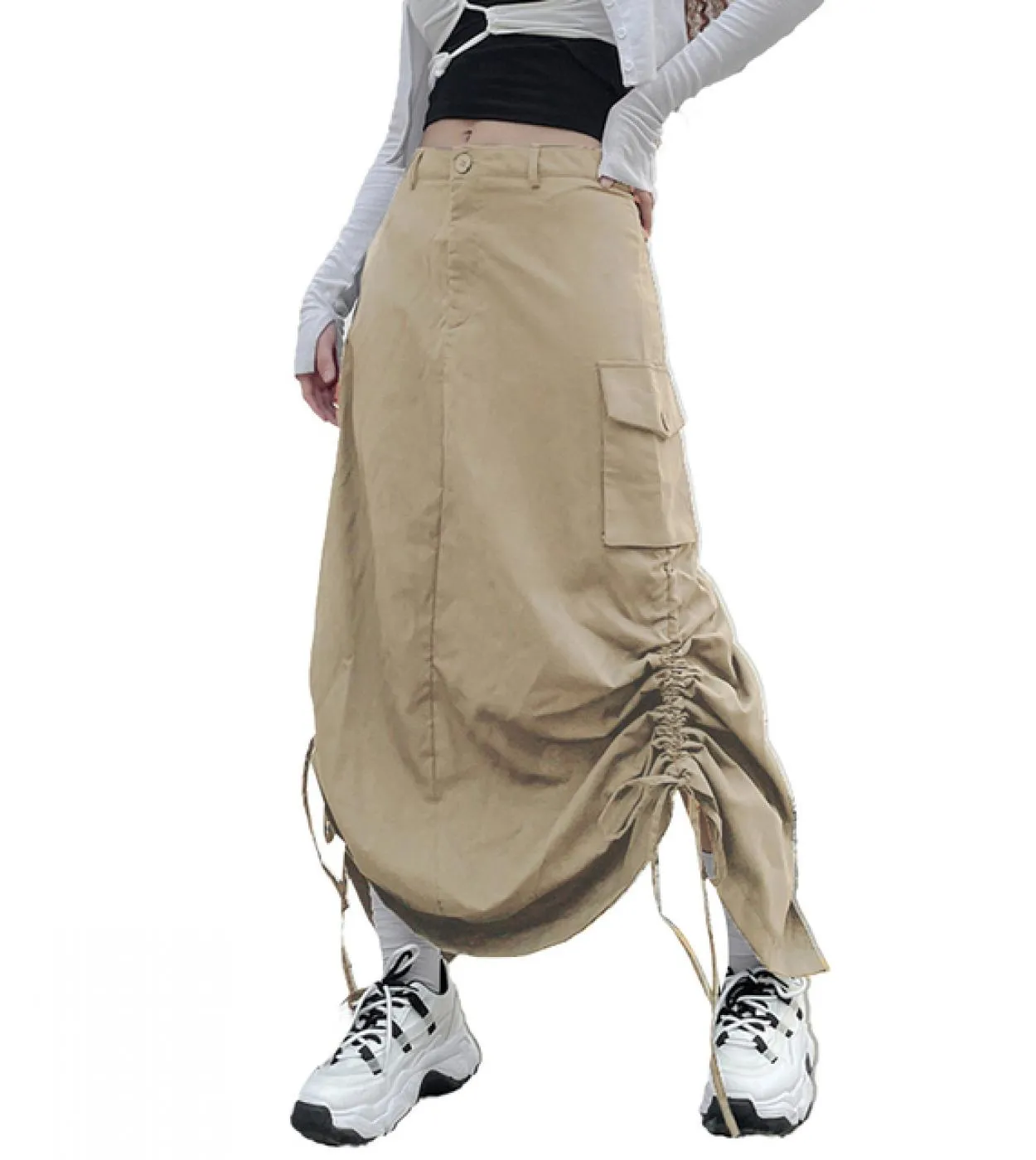Gonne lunghe da donna con tasche con coulisse gonna ampia arricciata gonne  Vintage Streetwear Dropshipping
