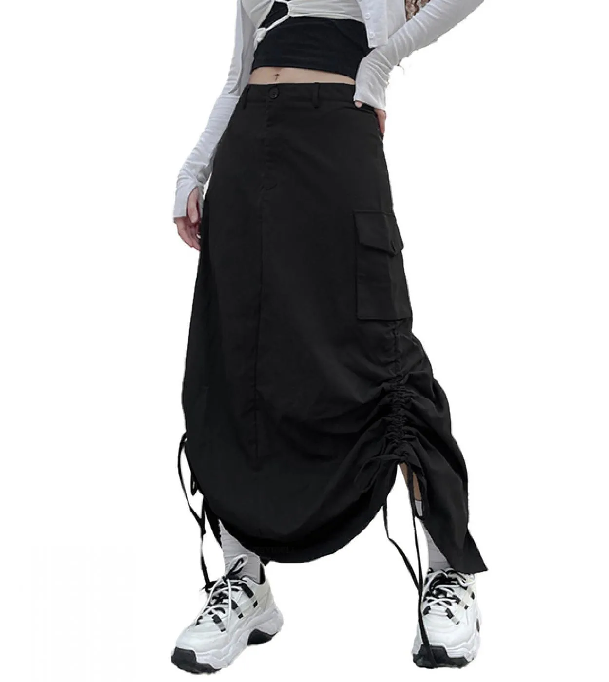 Gonne lunghe da donna con tasche con coulisse gonna ampia arricciata gonne  Vintage Streetwear Dropshipping
