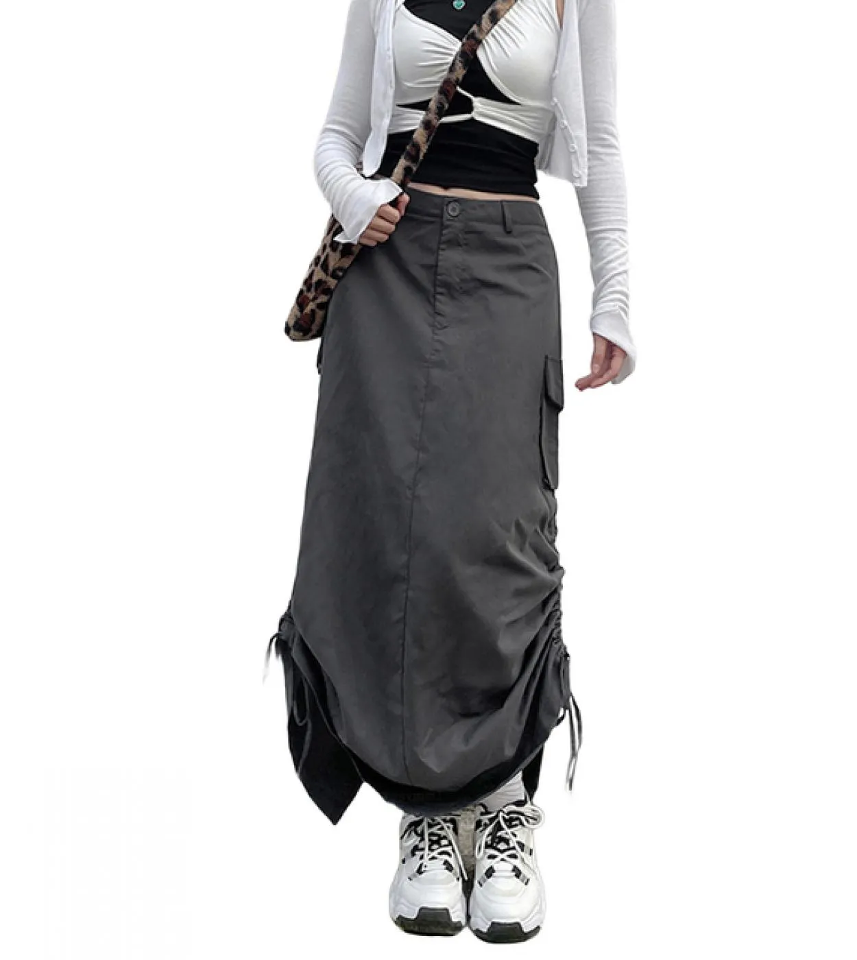 Gonne lunghe da donna con tasche con coulisse gonna ampia arricciata gonne  Vintage Streetwear Dropshipping