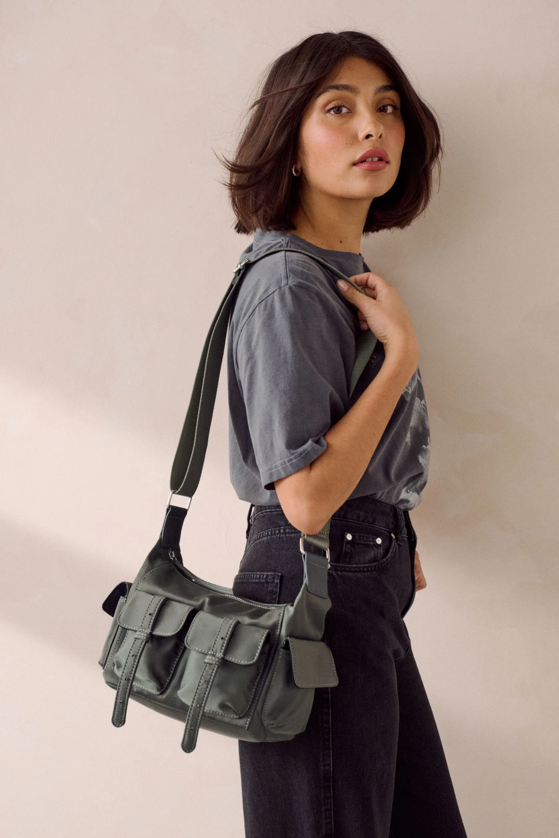 Grigio  - Satin - Borsa a tracolla multitasche