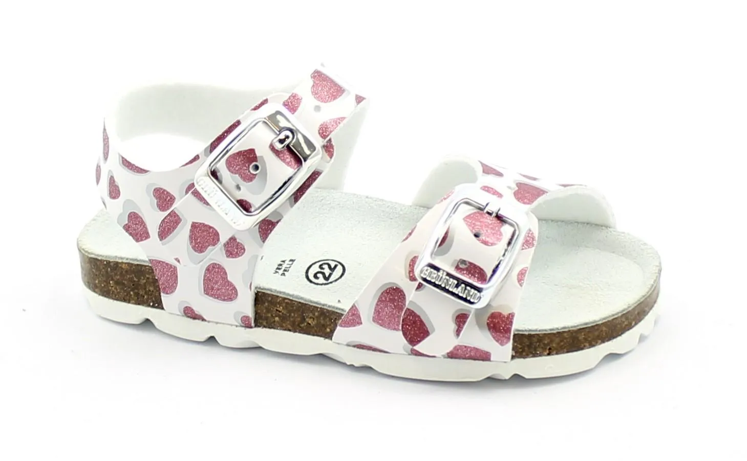 GRUNLAND ARIA SB1535 bianco cuori sandalo bambina fibbie birk