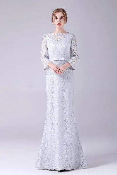 Guaina in pizzo d'argento maniche lunghe lunghezza al piano madre del vestito da sposa