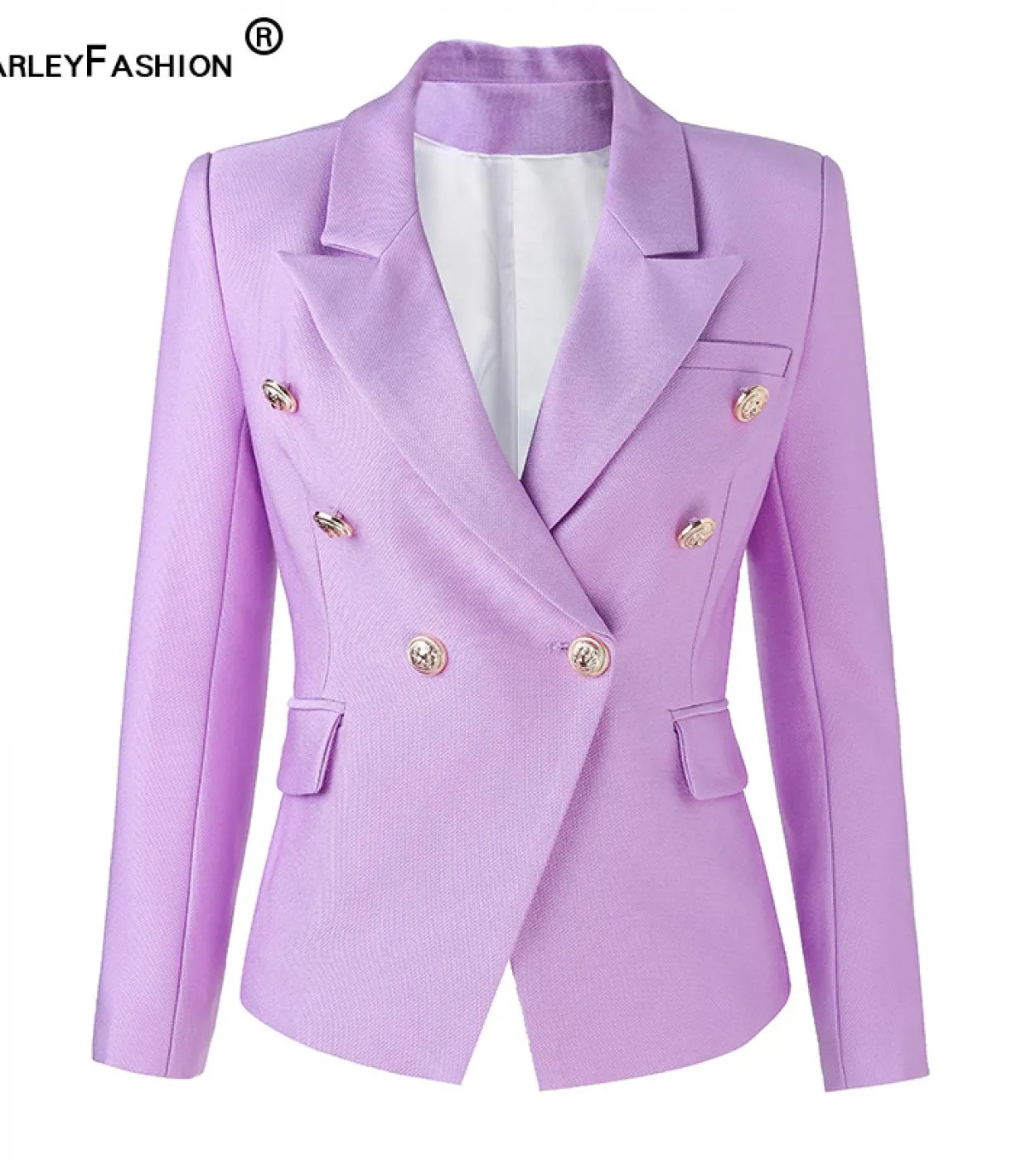 Harleyfashion New Luxury Brand Quality Warm Fabric Tweed Giacca da donna elegante viola tinta unita Giacca da donna High Street