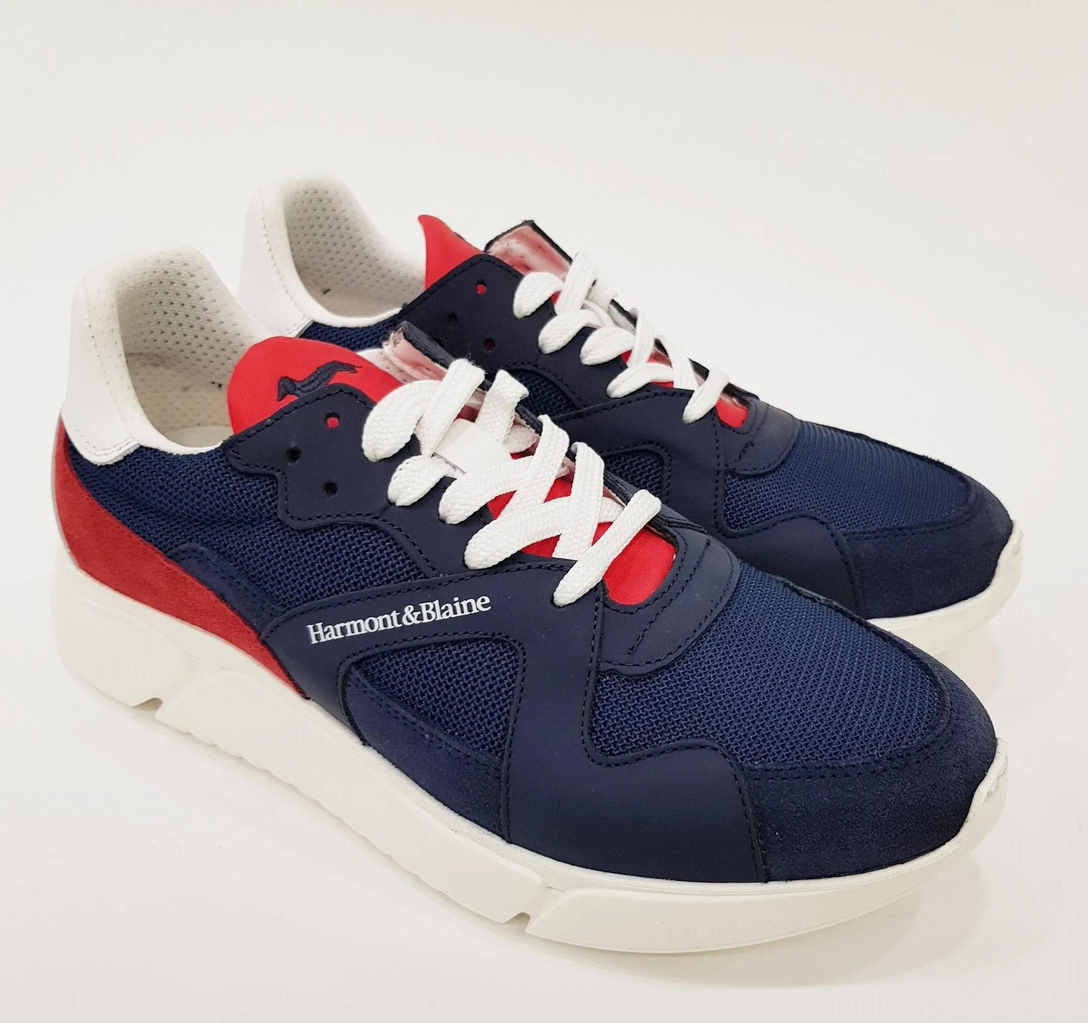 HARMONT&BLAINE SNEAKERS UOMO FONDO GOMMA ALTO 5 CM.CAMOSCIO E PELLE BIANCO-ROSSO-BLU ART.18