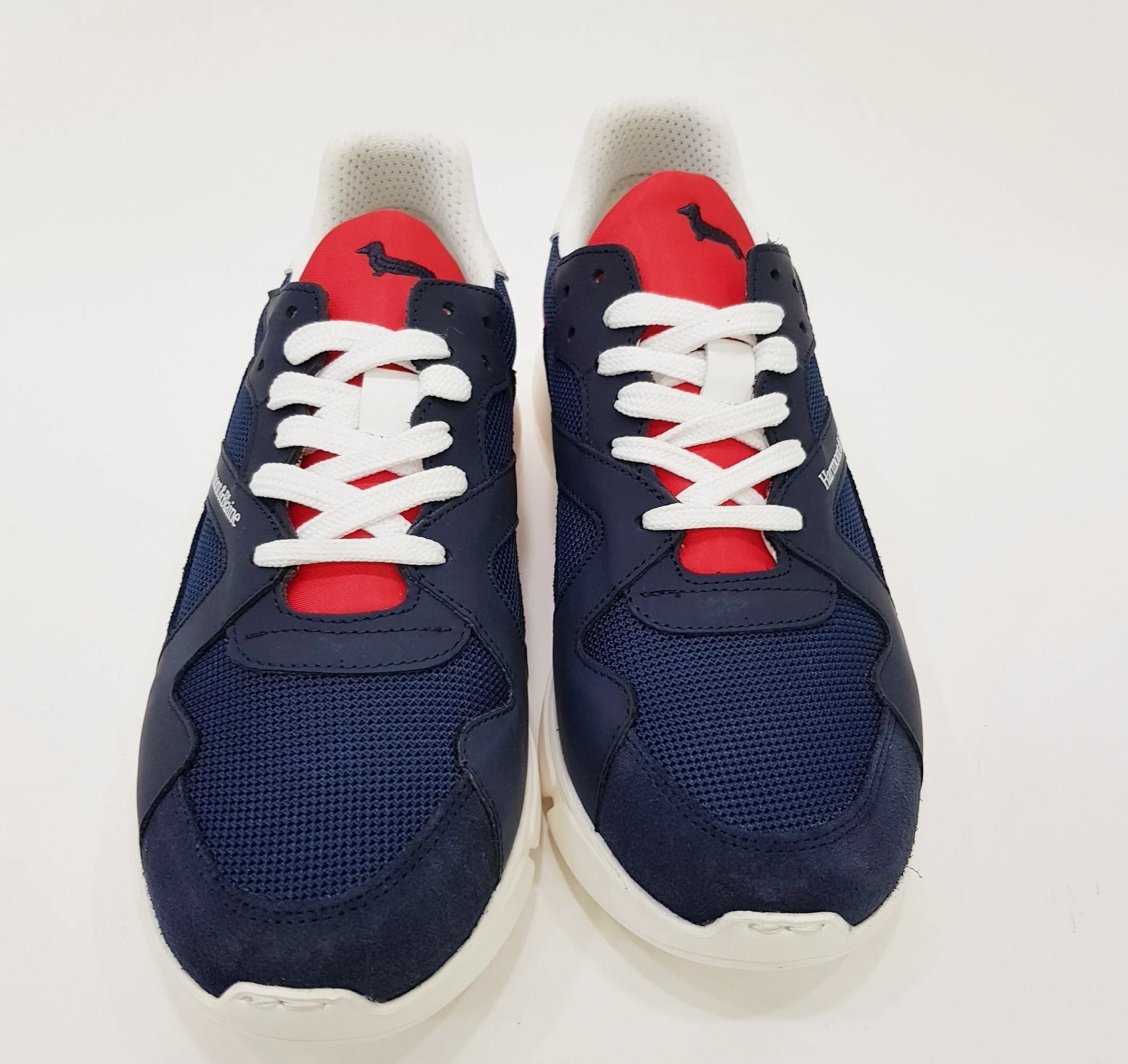 HARMONT&BLAINE SNEAKERS UOMO FONDO GOMMA ALTO 5 CM.CAMOSCIO E PELLE BIANCO-ROSSO-BLU ART.18