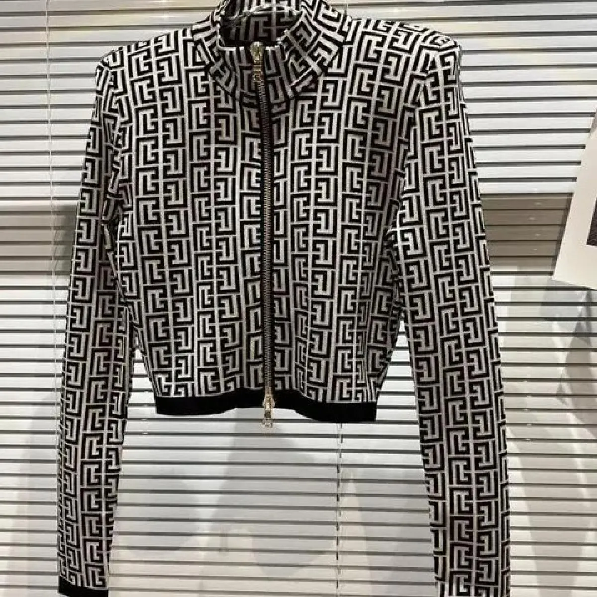 High Street Newest 2022 Designer Jacket Giacca da donna in maglia jacquard geometrica con zip